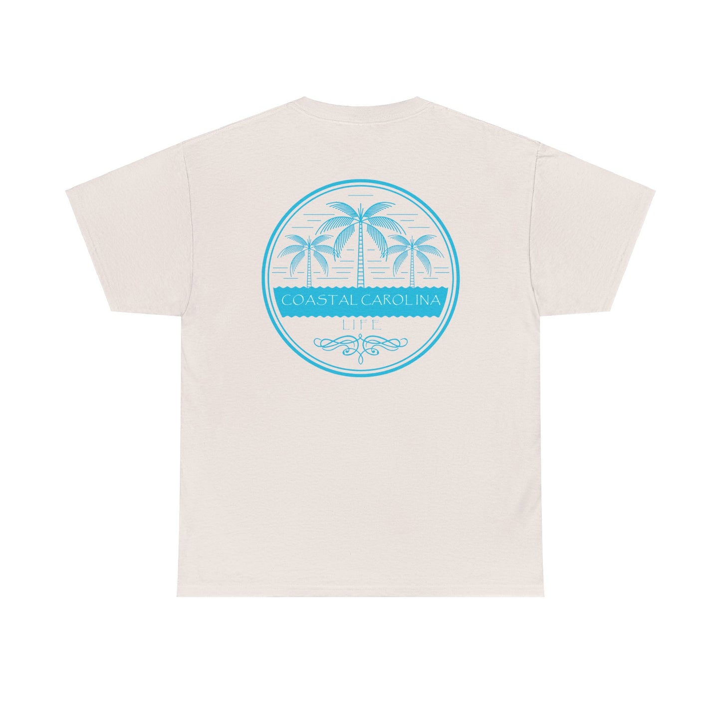 Men's Heavy Cotton T-Shirt - Palm Trees and Water