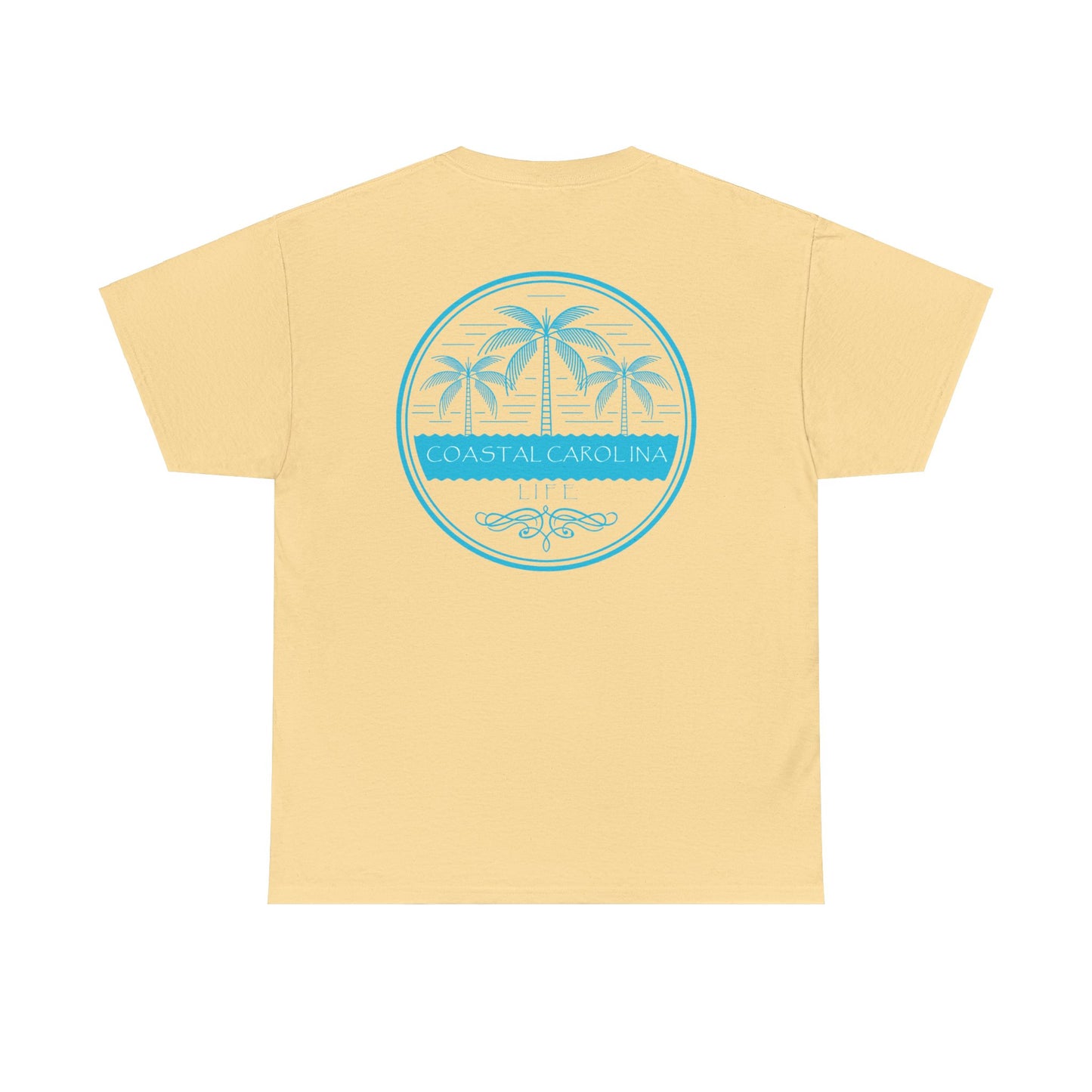 Men's Heavy Cotton T-Shirt - Palm Trees and Water