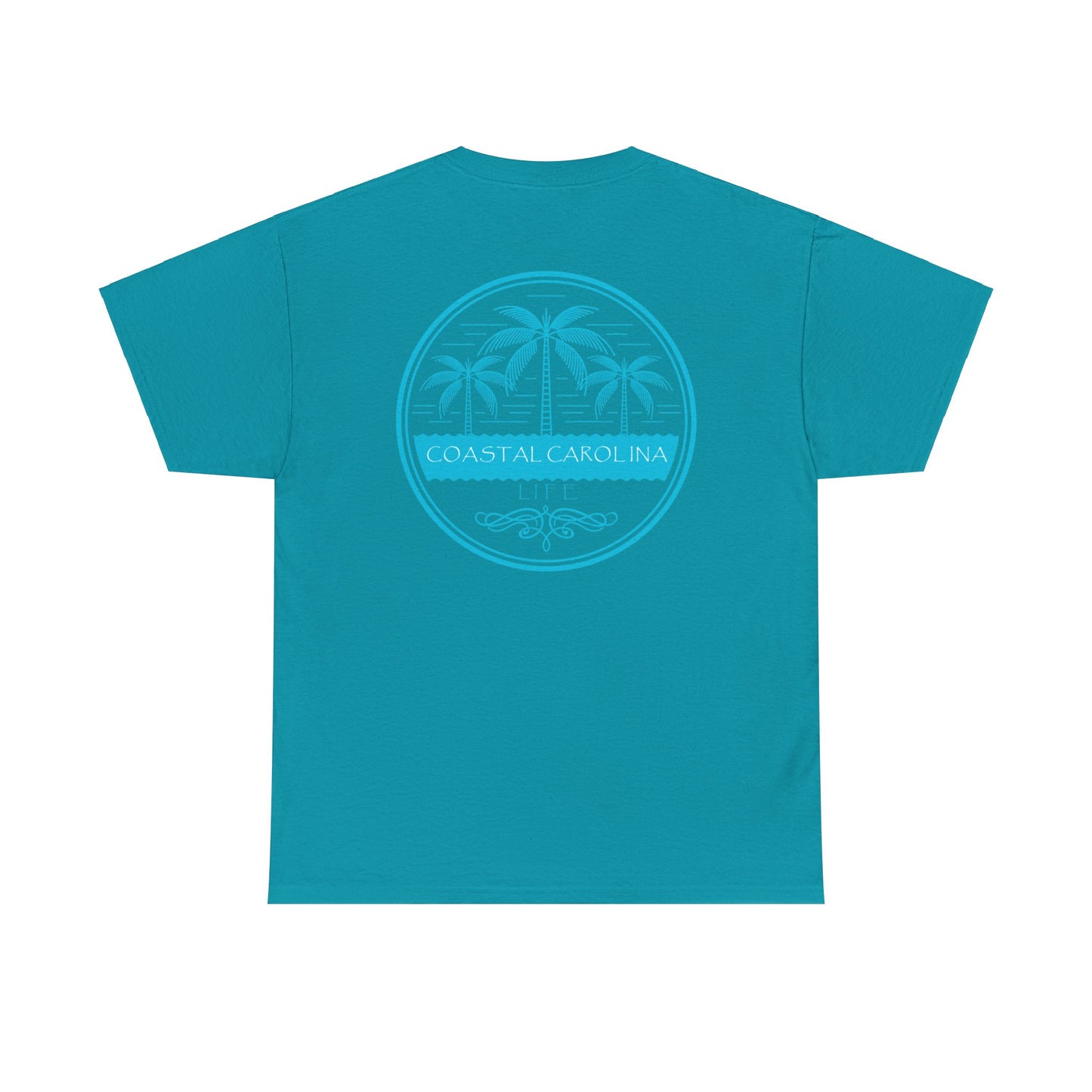Men's Heavy Cotton T-Shirt - Palm Trees and Water