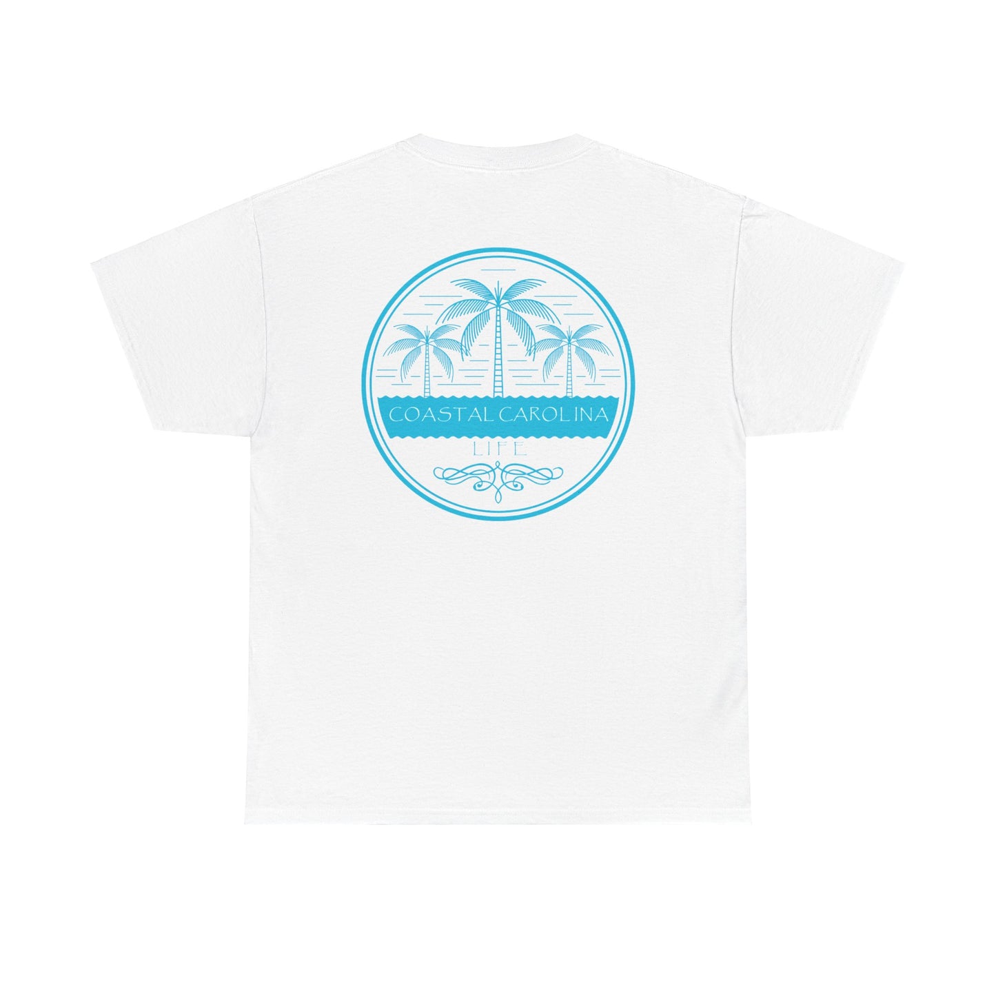 Men's Heavy Cotton T-Shirt - Palm Trees and Water