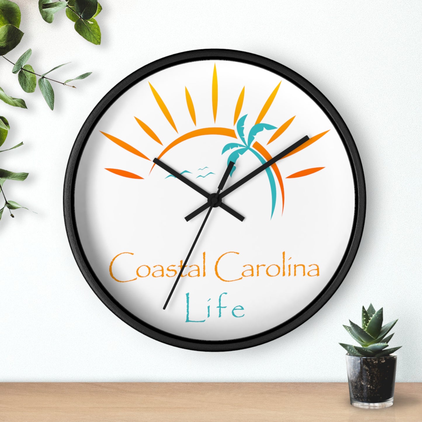 Palm Tree and Sun Rays Coastal Carolina Wall Clock