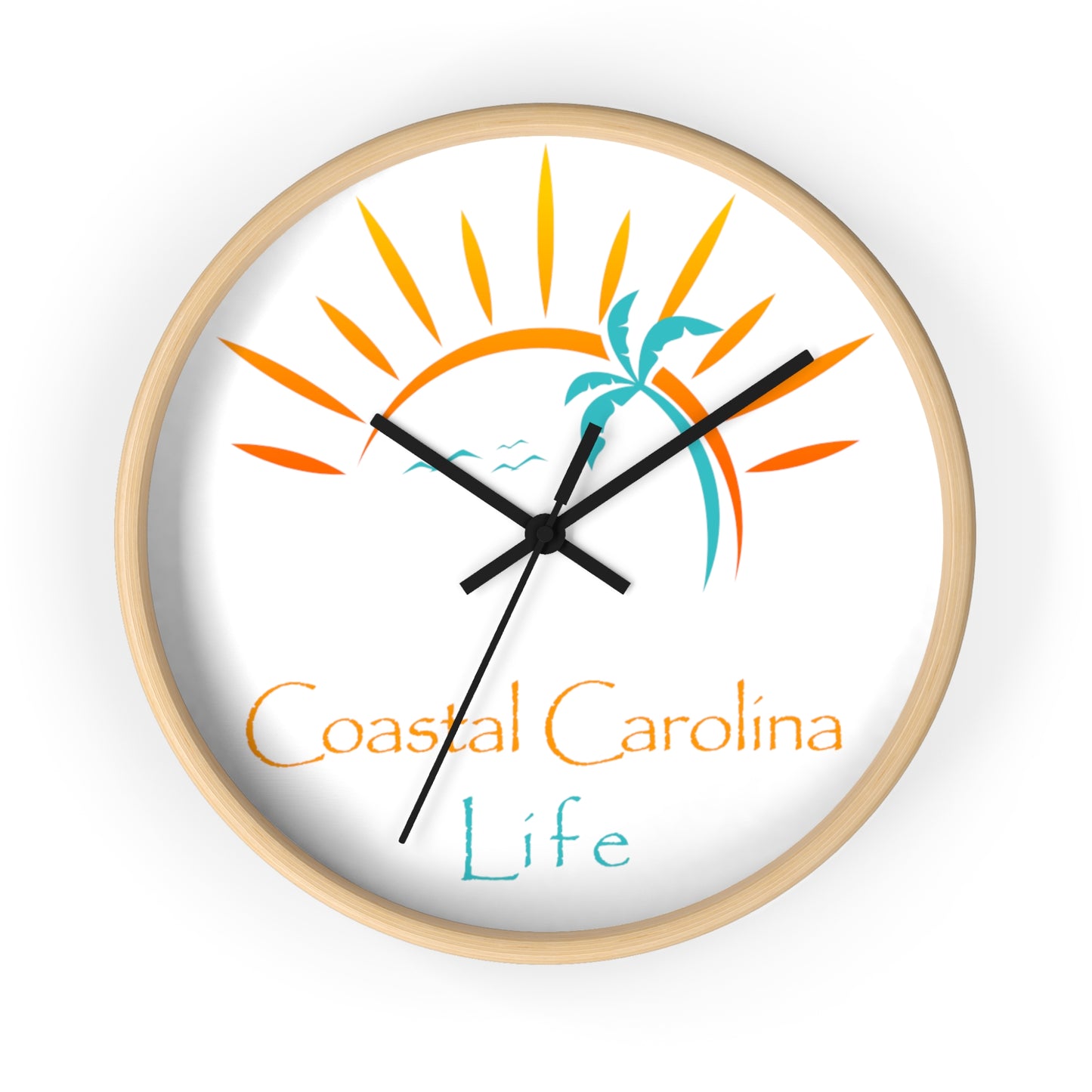Palm Tree and Sun Rays Coastal Carolina Wall Clock