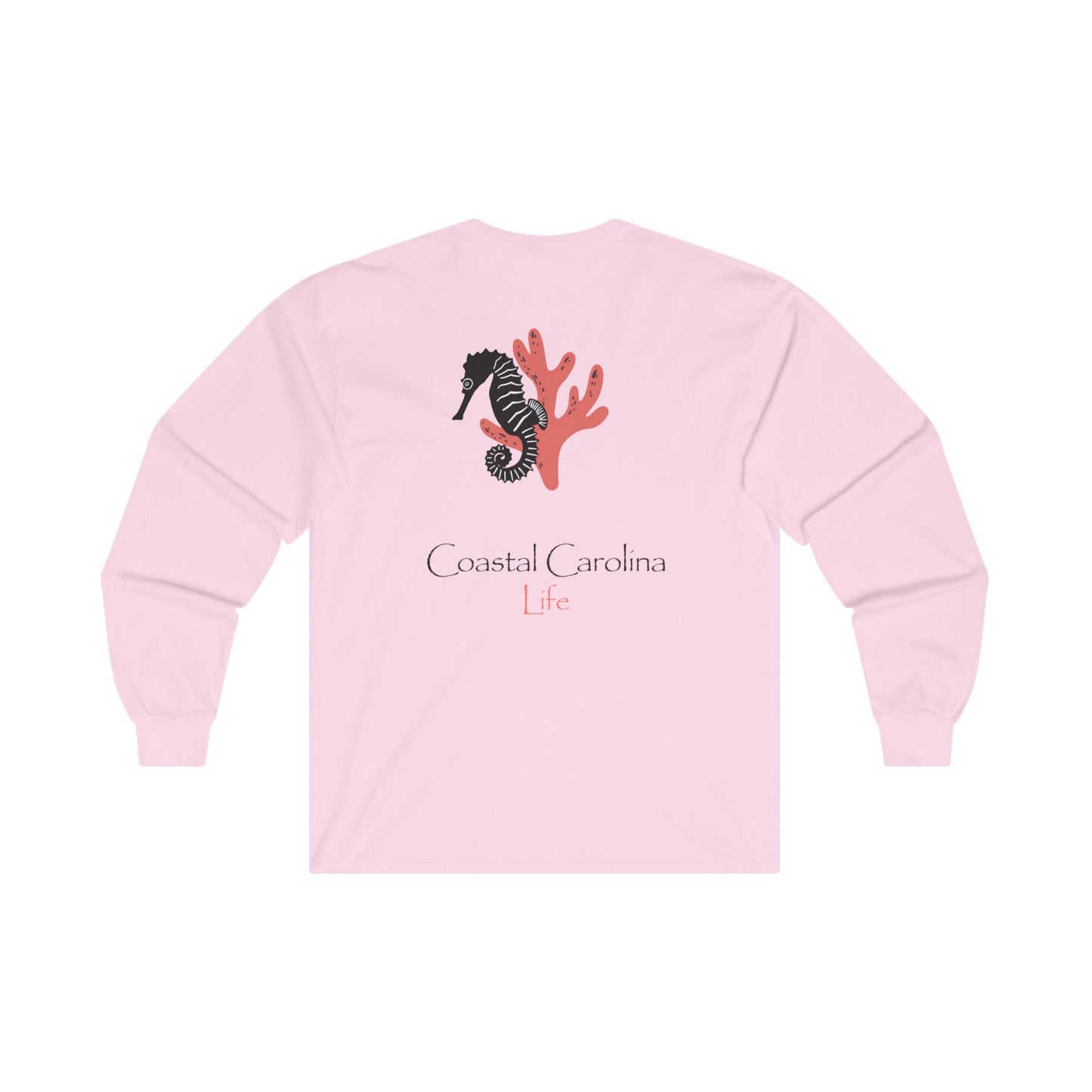 Women's Long Sleeve Cotton T-Shirt - Seahorse and Coral