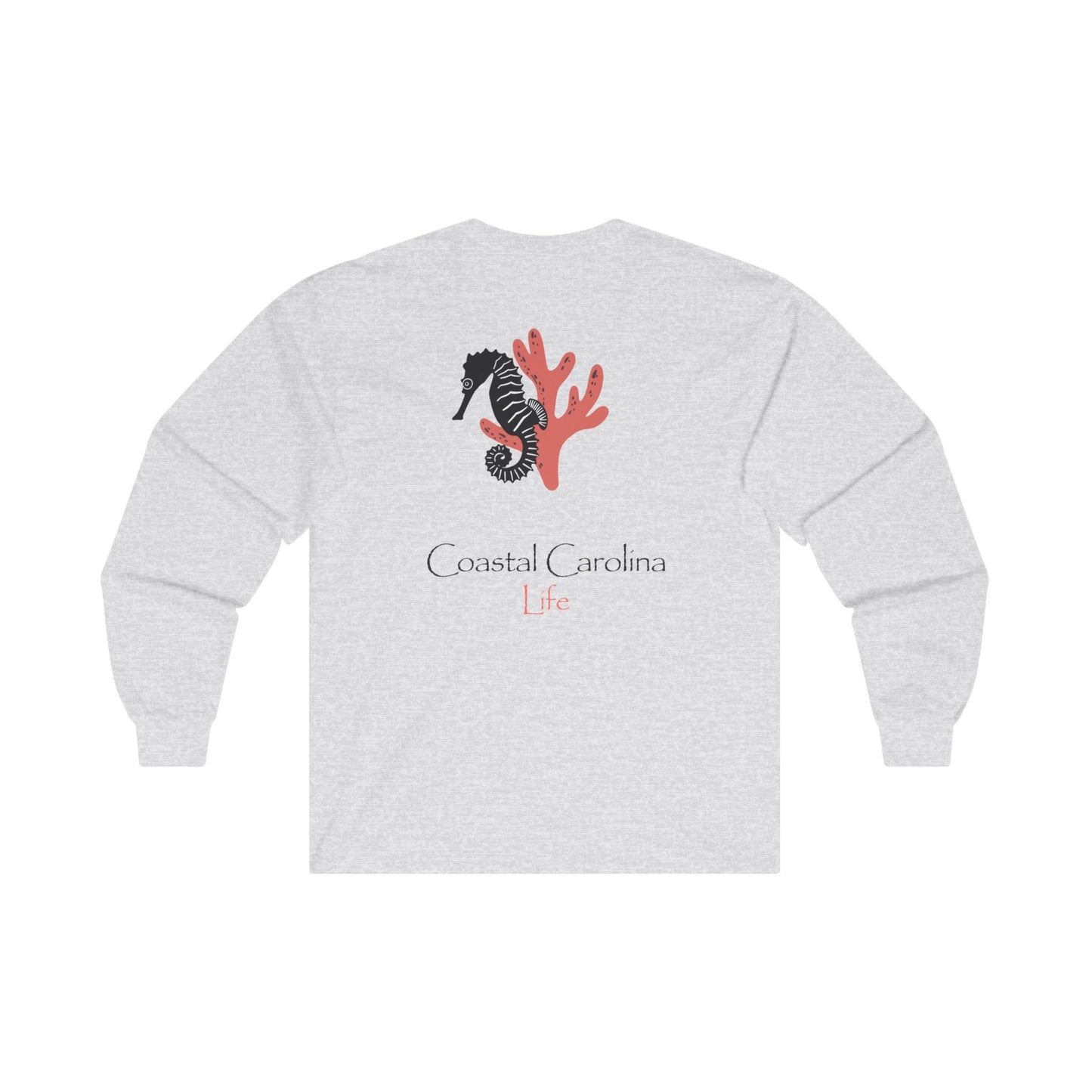 Women's Long Sleeve Cotton T-Shirt - Seahorse and Coral