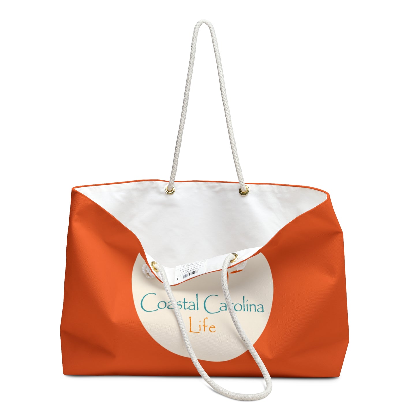 Palm Tree and Sun Rays Coastal Weekender Tote with Rope Handles - Orange