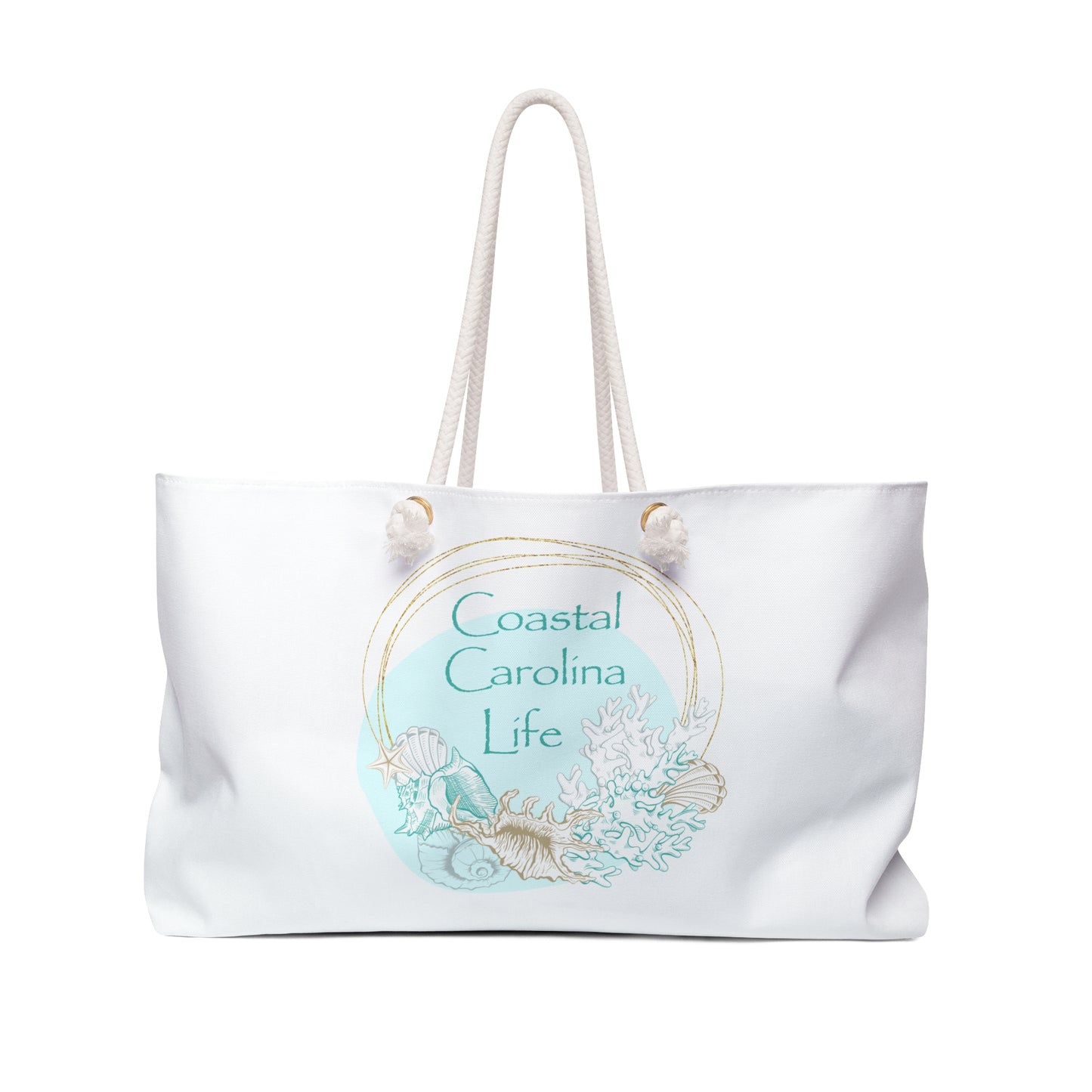 Seashells and Coral Coastal Weekender Tote with Rope Handles