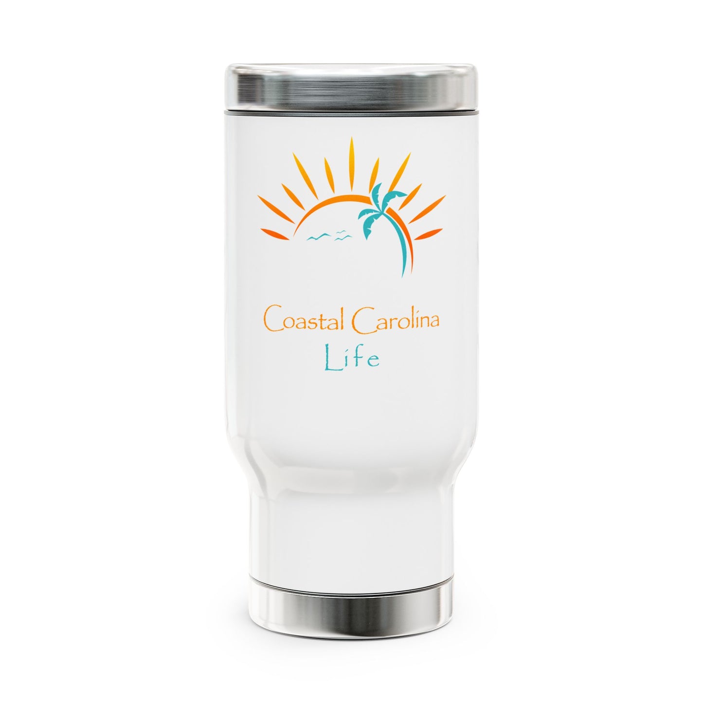 Palm Tree and Sun Rays Tumbler with Handle