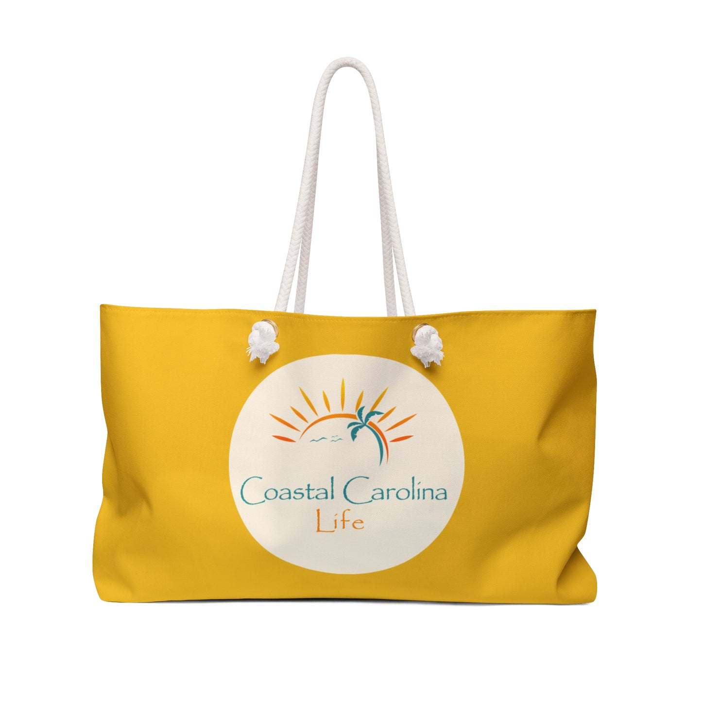 Palm Tree and Sun Rays Coastal Weekender Tote with Rope Handles - Yellow