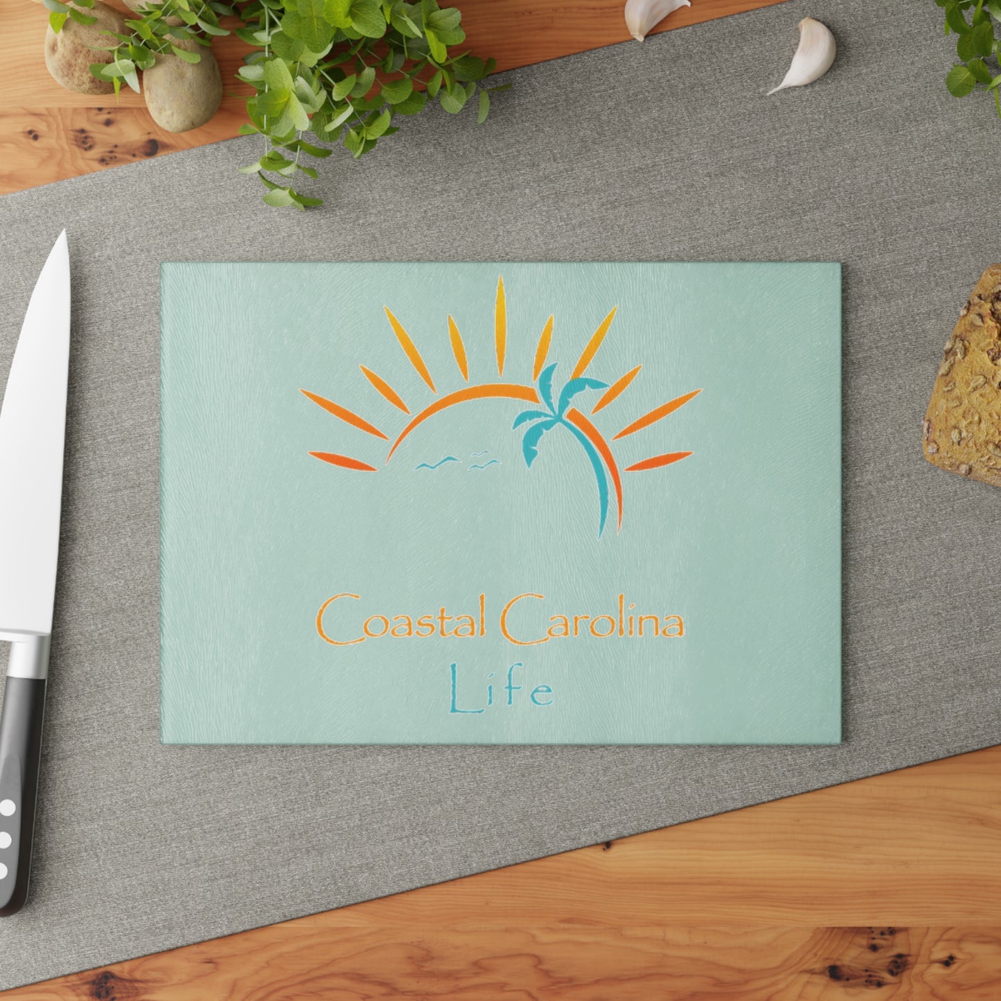 Palm Tree and Sun Rays Tempered Glass Cutting Board