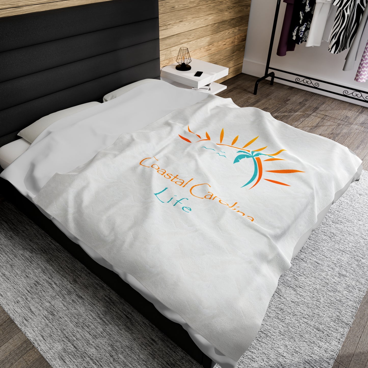 Palm Tree and Sun Rays Velveteen Plush Blanket
