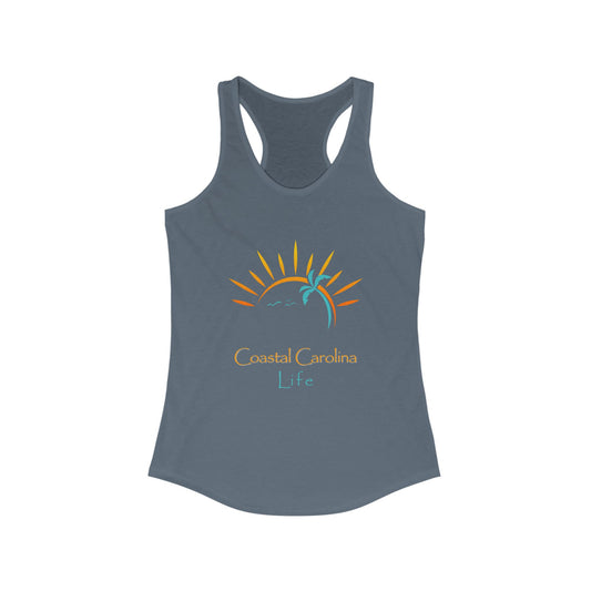 Women's Coastal Tank Top - Palm Tree and Sun Rays