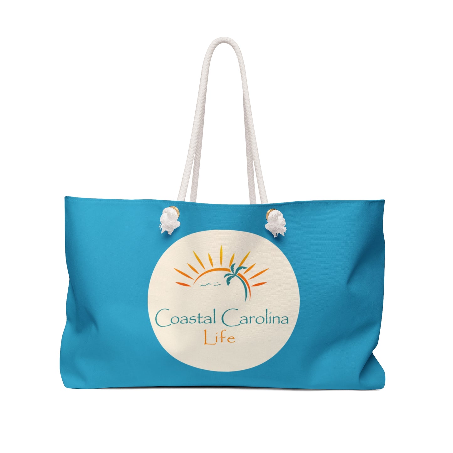 Palm Tree and Sun Rays Coastal Weekender Tote with Rope Handles - Blue