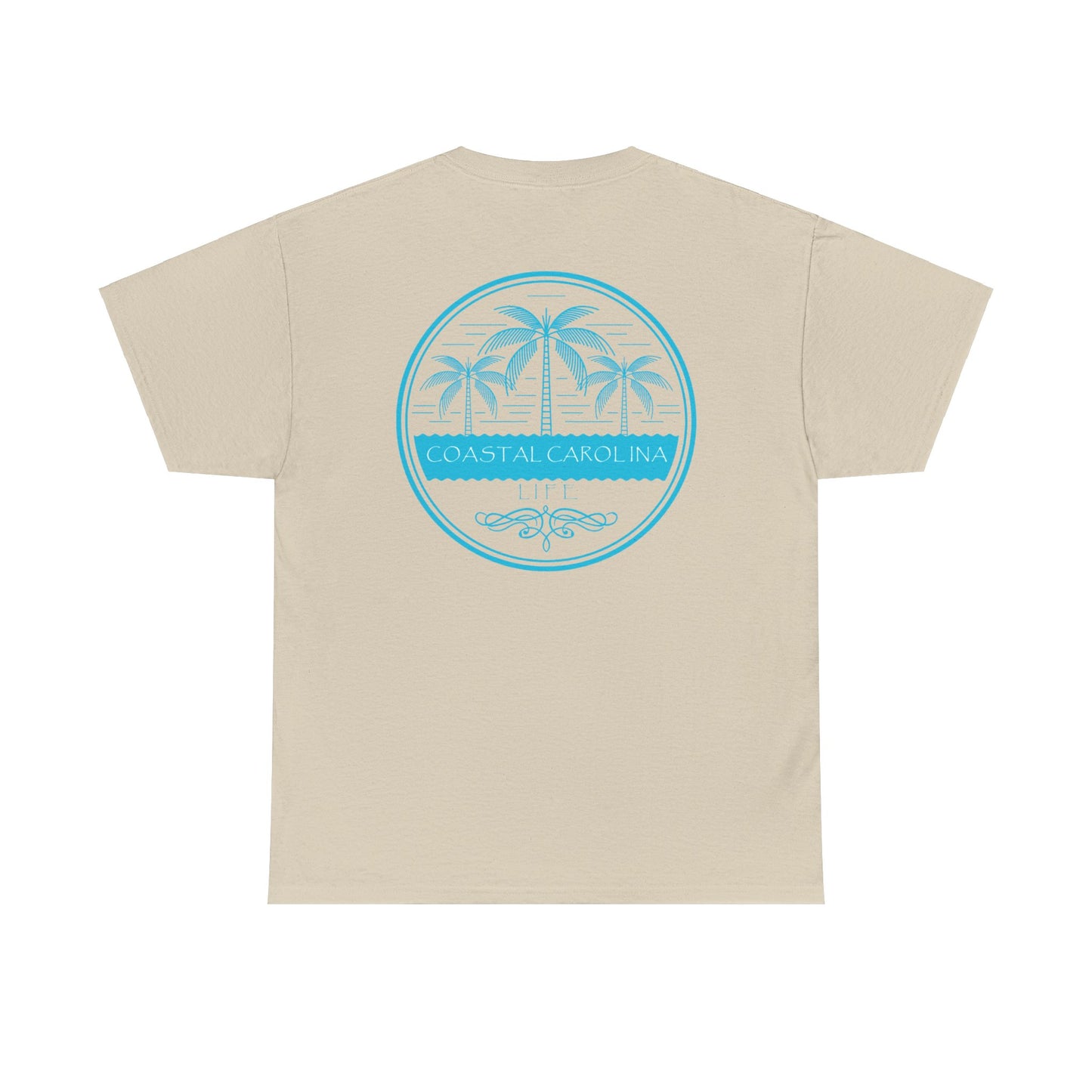 Men's Heavy Cotton T-Shirt - Palm Trees and Water
