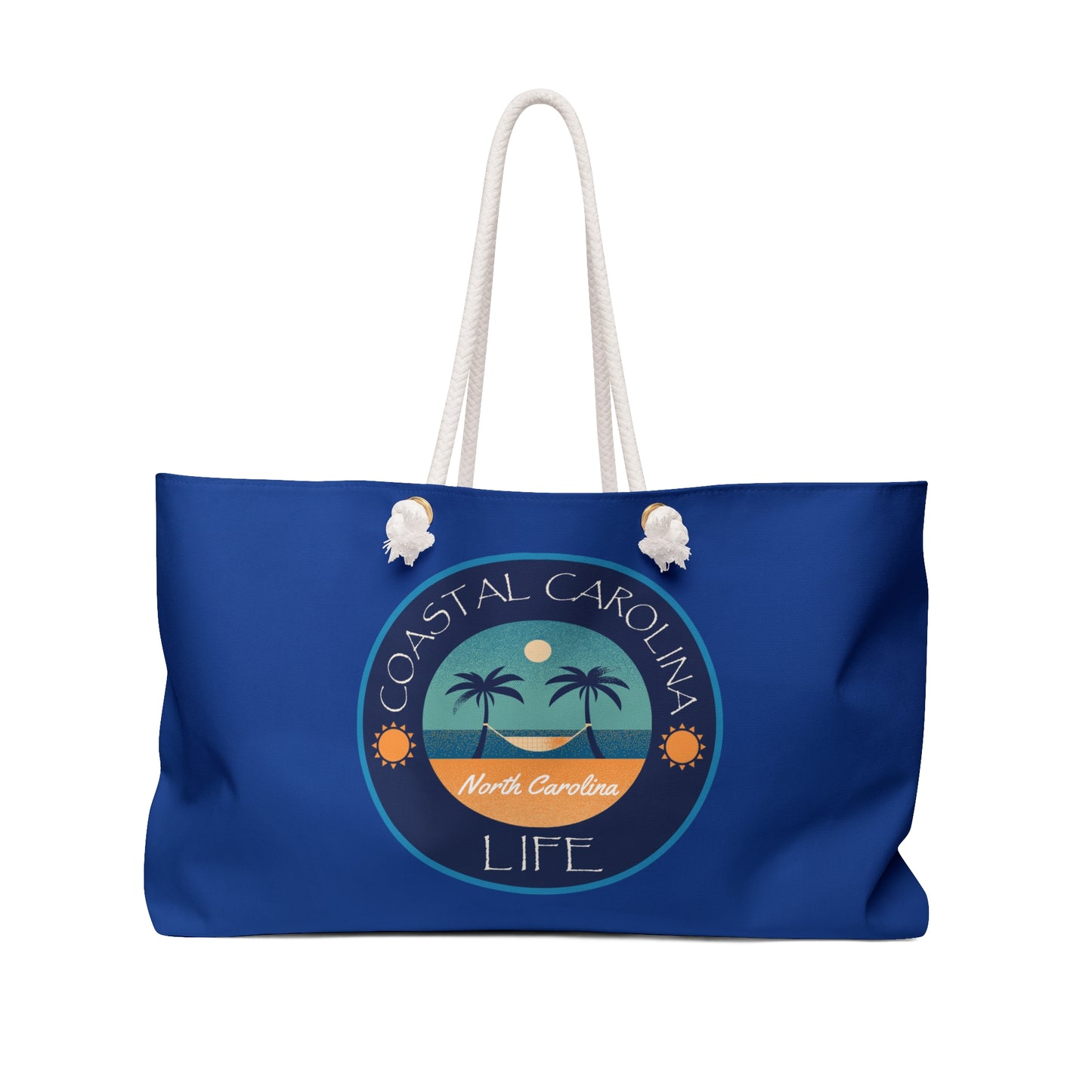 North Carolina Coastal Weekender Tote with Rope Handles - Blue