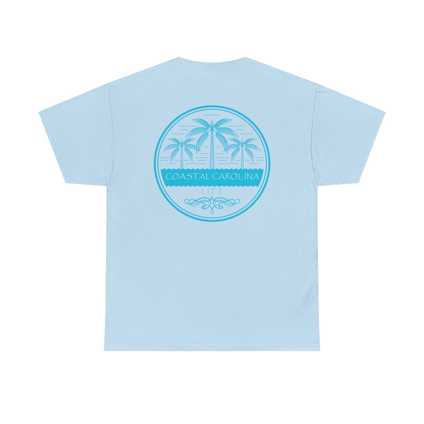 Men's Heavy Cotton T-Shirt - Palm Trees and Water