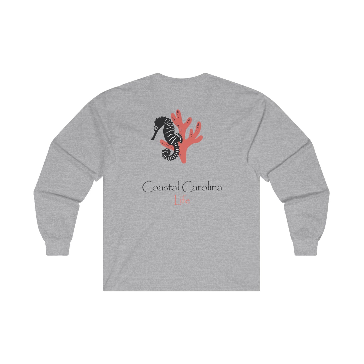 Women's Long Sleeve Cotton T-Shirt - Seahorse and Coral