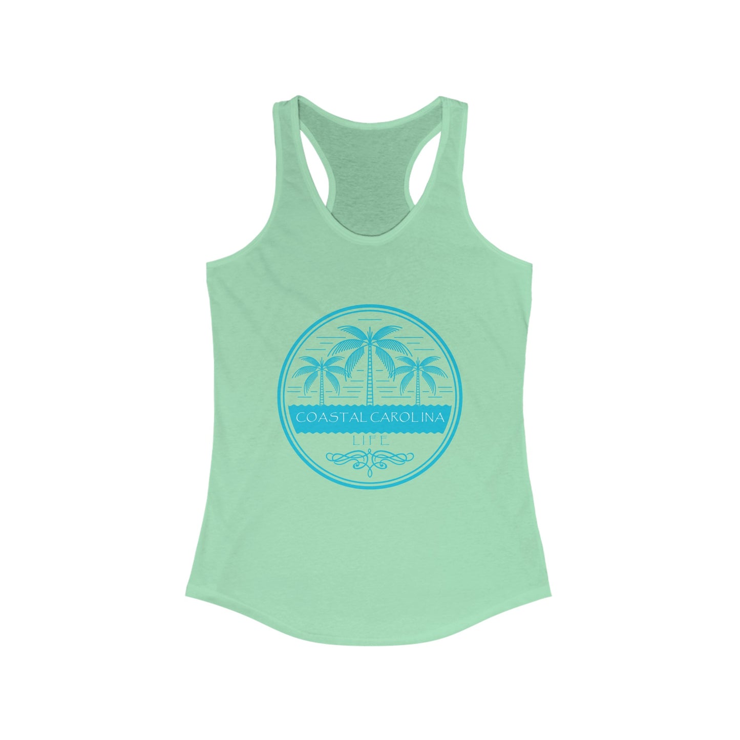 Women's Coastal Tank Top - Palm Trees and Water
