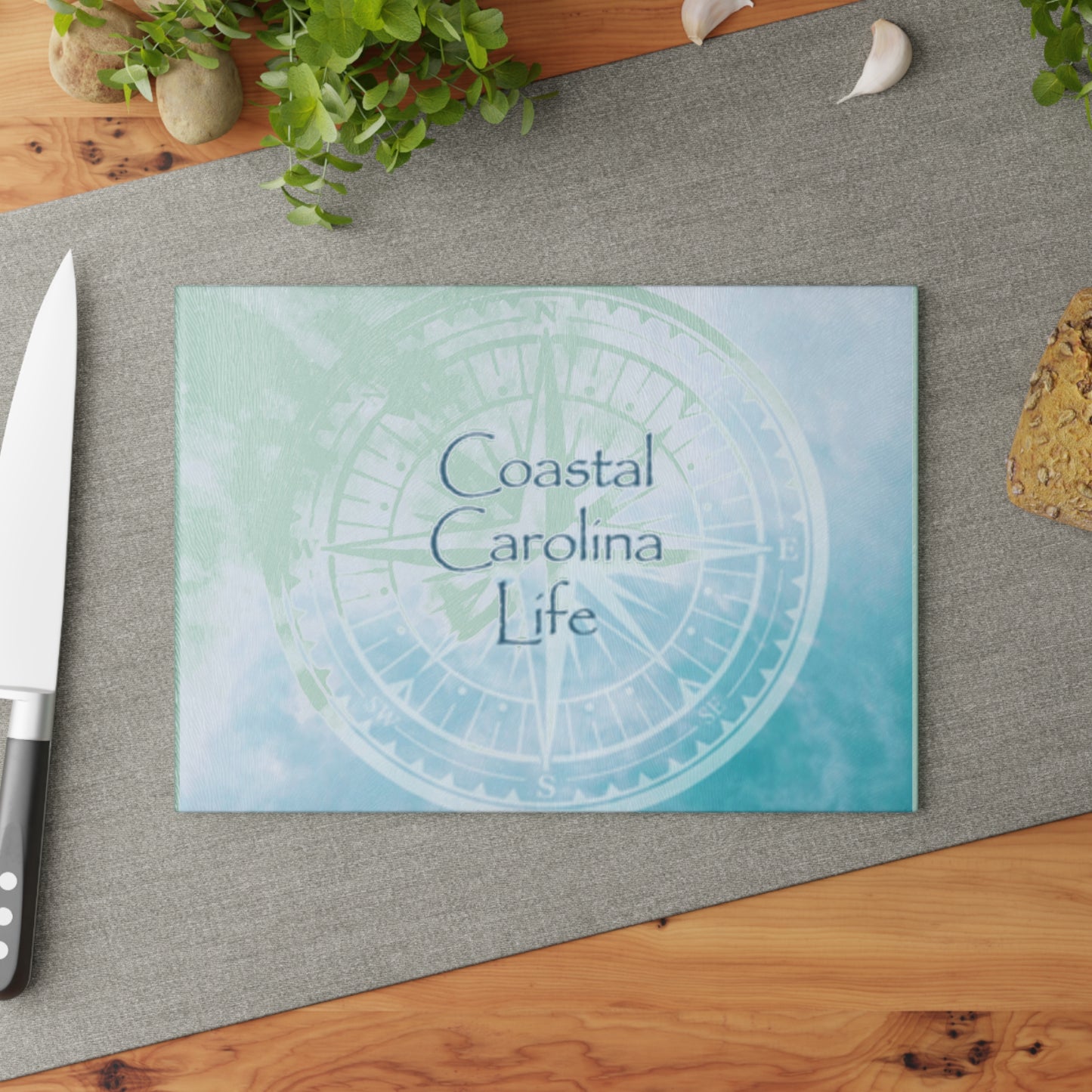 Compass with Clouds Tempered Glass Cutting Board