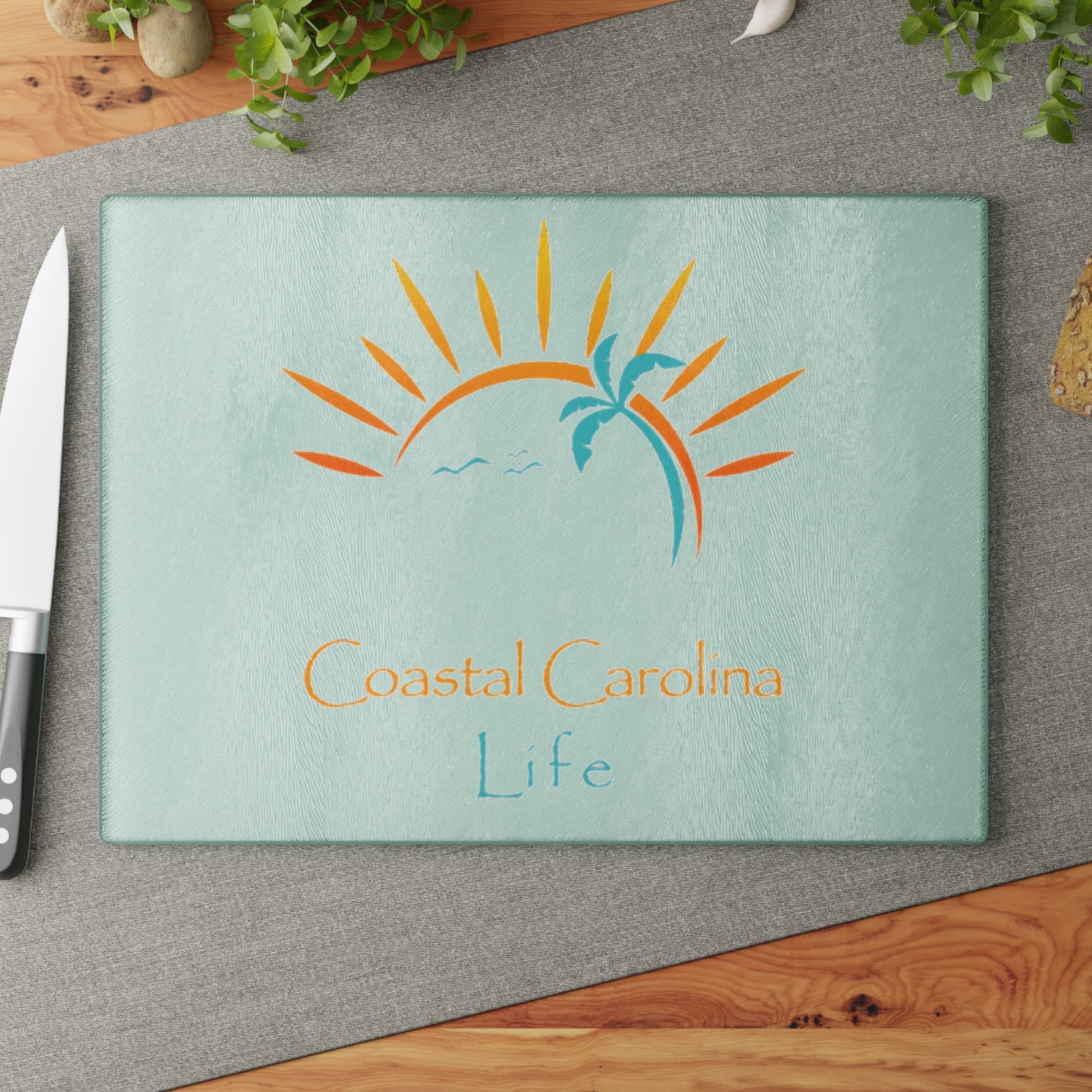 Palm Tree and Sun Rays Tempered Glass Cutting Board