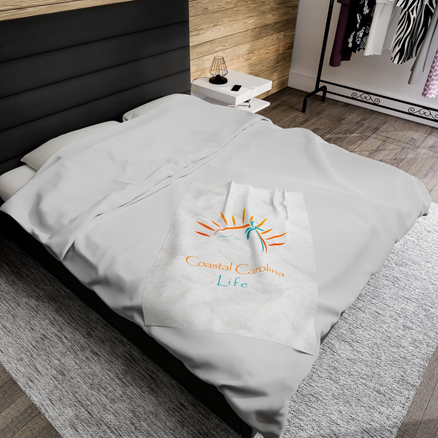 Palm Tree and Sun Rays Velveteen Plush Blanket