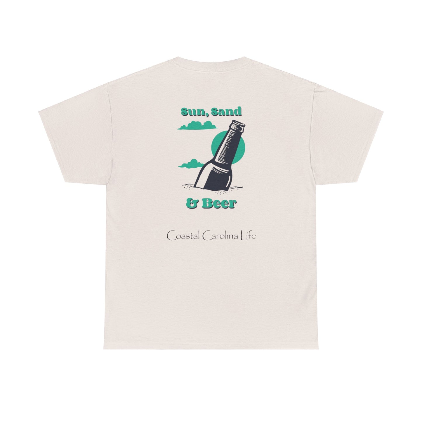 Men's Heavy Cotton T-Shirt - Sun, Sand & Beer