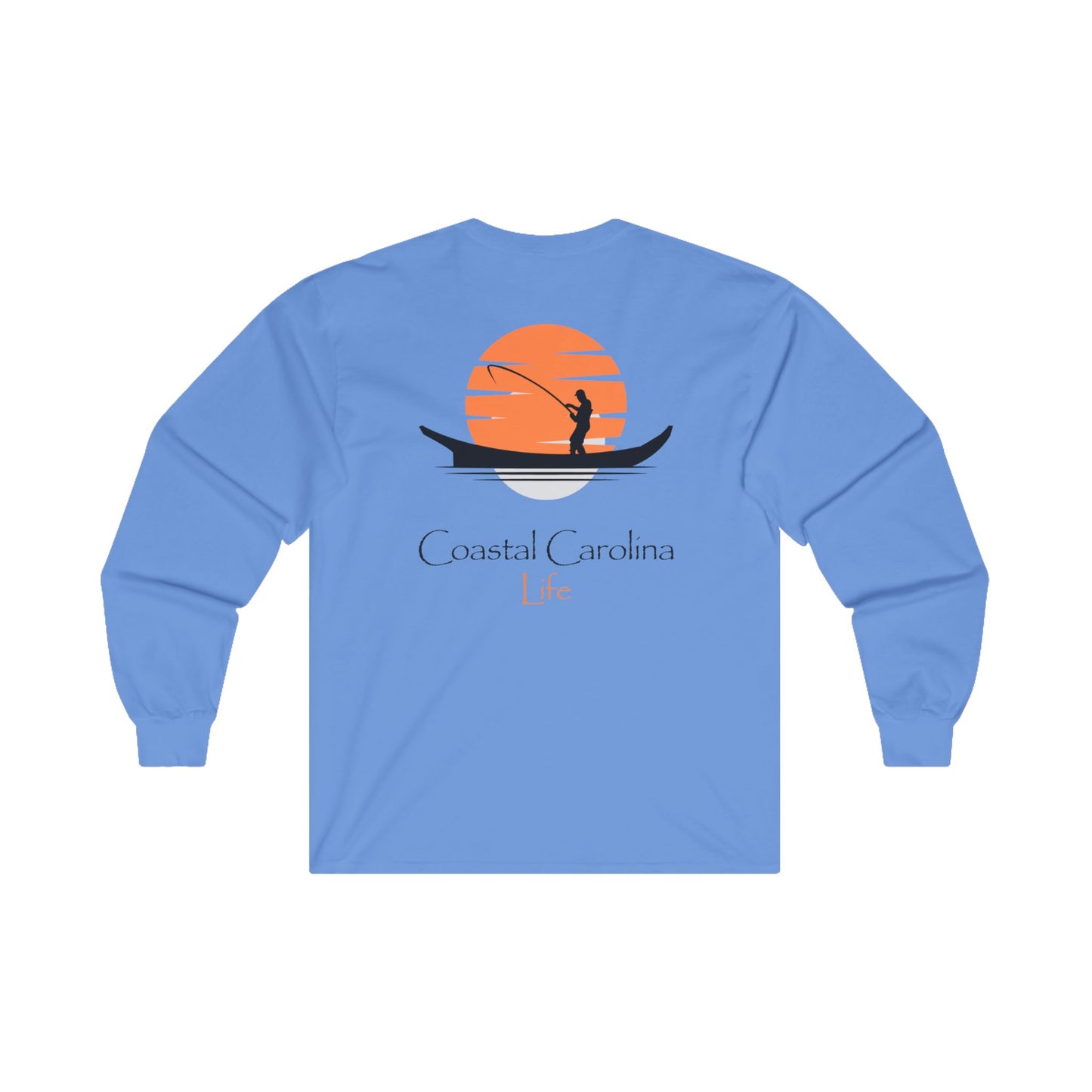 Men's Long Sleeve Cotton T-Shirt - Fishing Boat