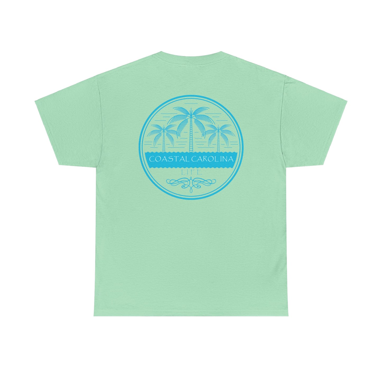 Men's Heavy Cotton T-Shirt - Palm Trees and Water