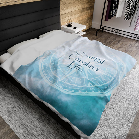 Compass with Clouds Velveteen Plush Blanket