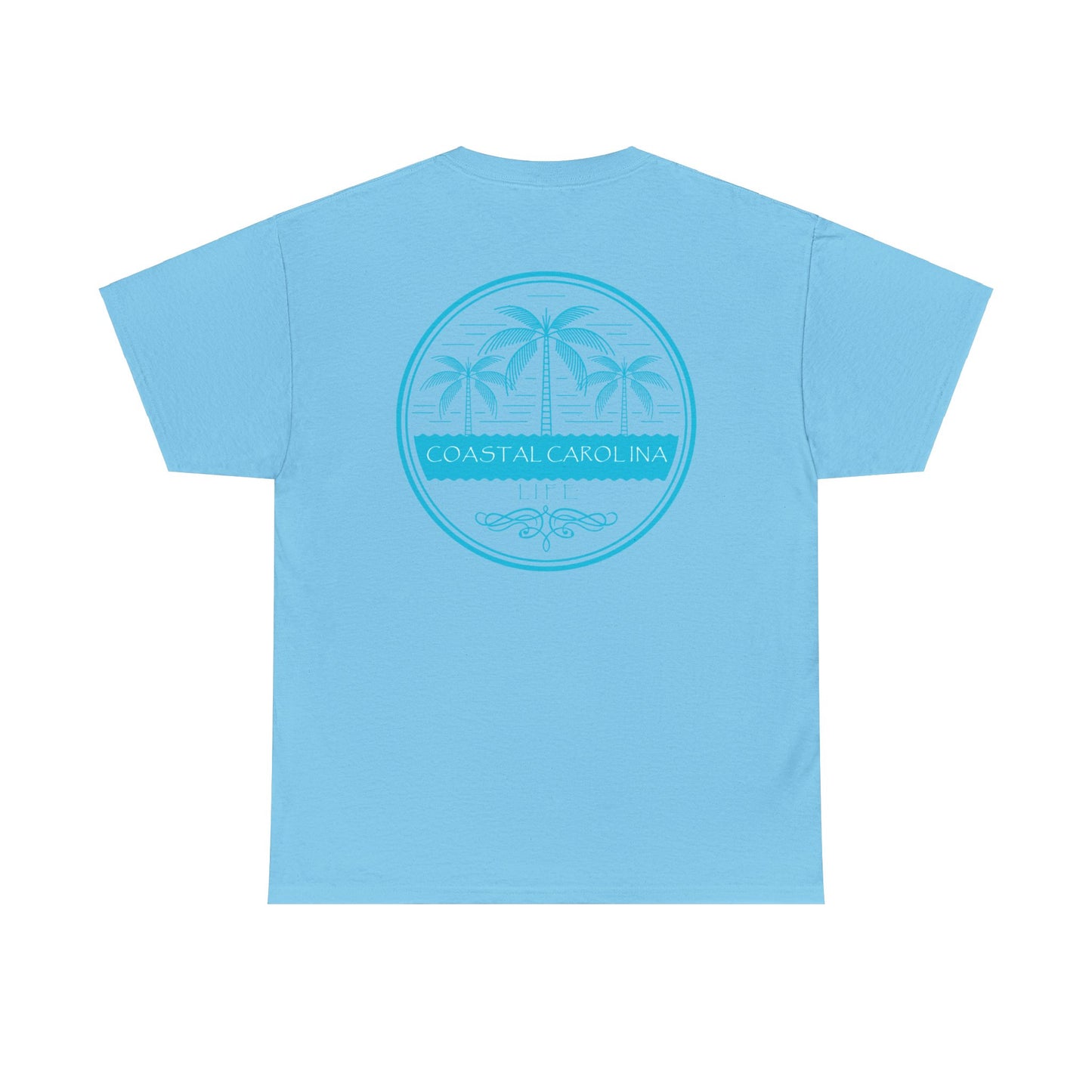 Men's Heavy Cotton T-Shirt - Palm Trees and Water