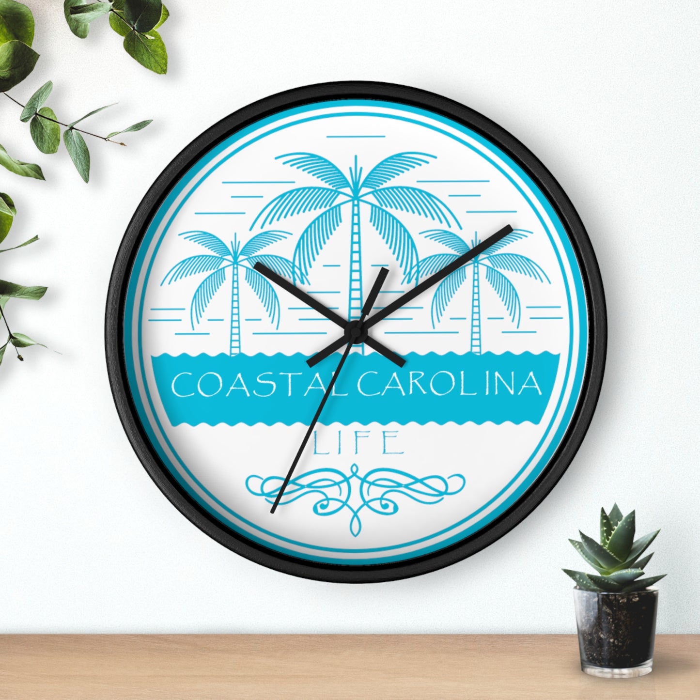 Palm Trees and Water Coastal Carolina Wall Clock