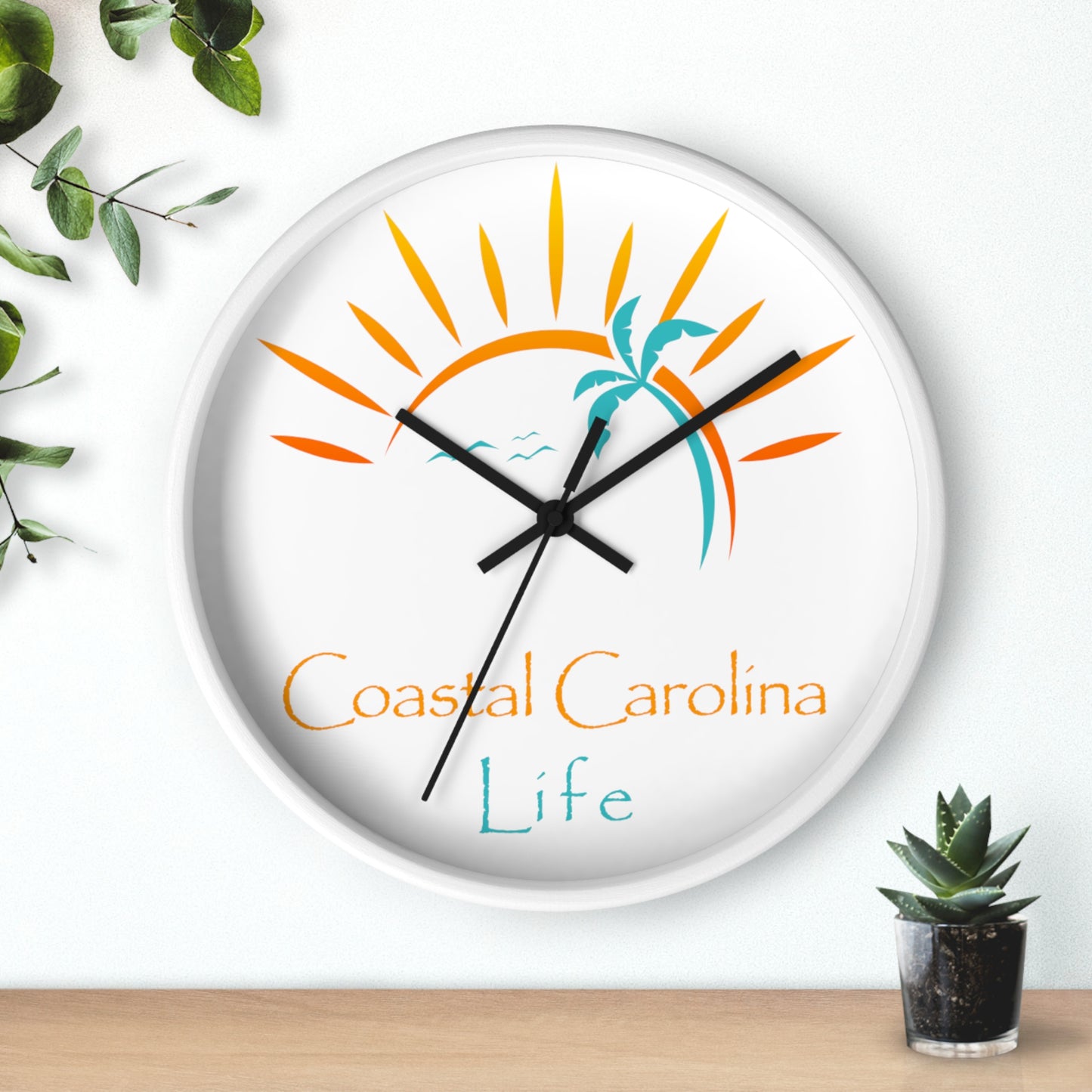 Palm Tree and Sun Rays Coastal Carolina Wall Clock