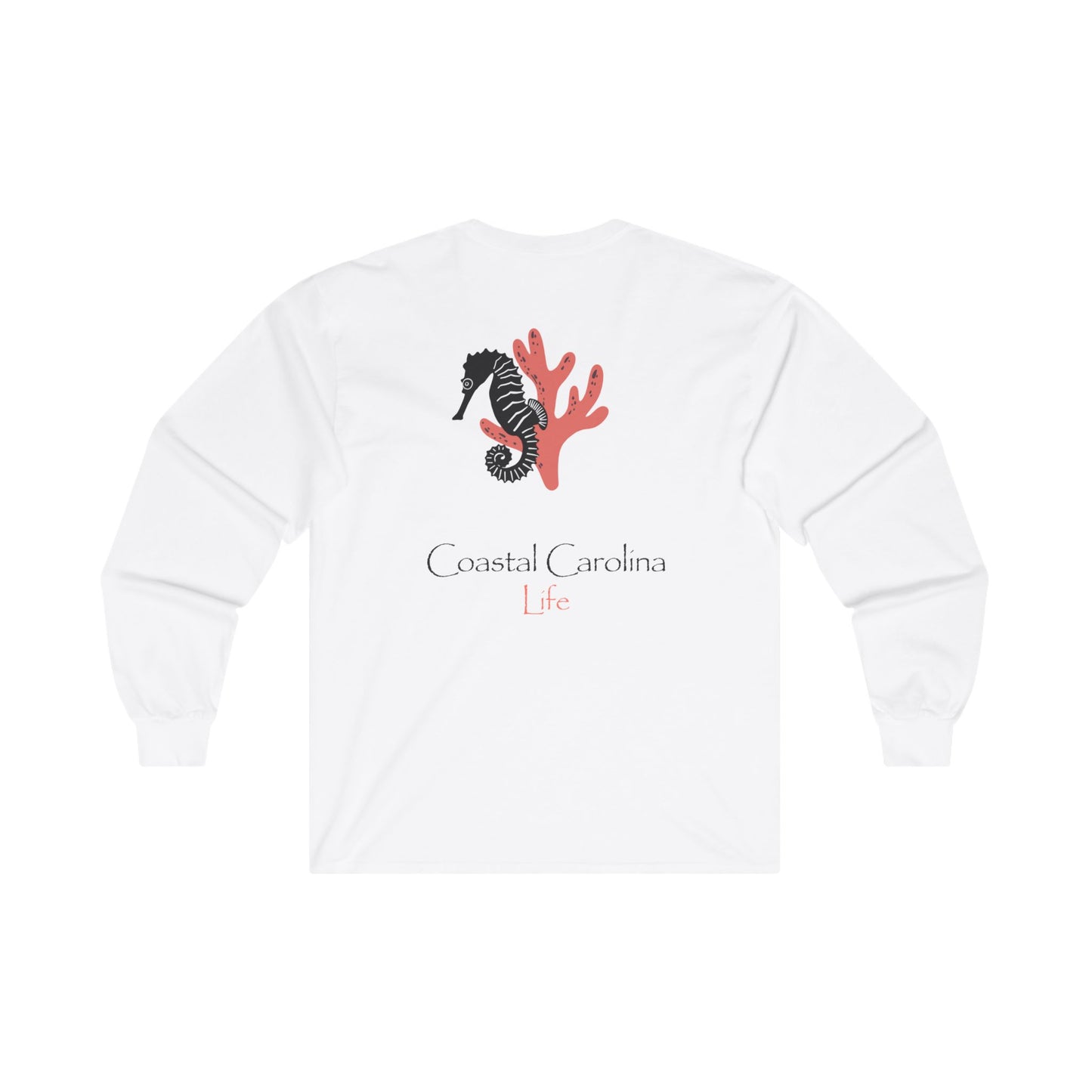 Women's Long Sleeve Cotton T-Shirt - Seahorse and Coral