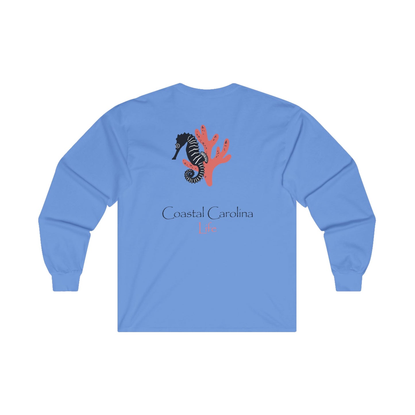 Women's Long Sleeve Cotton T-Shirt - Seahorse and Coral