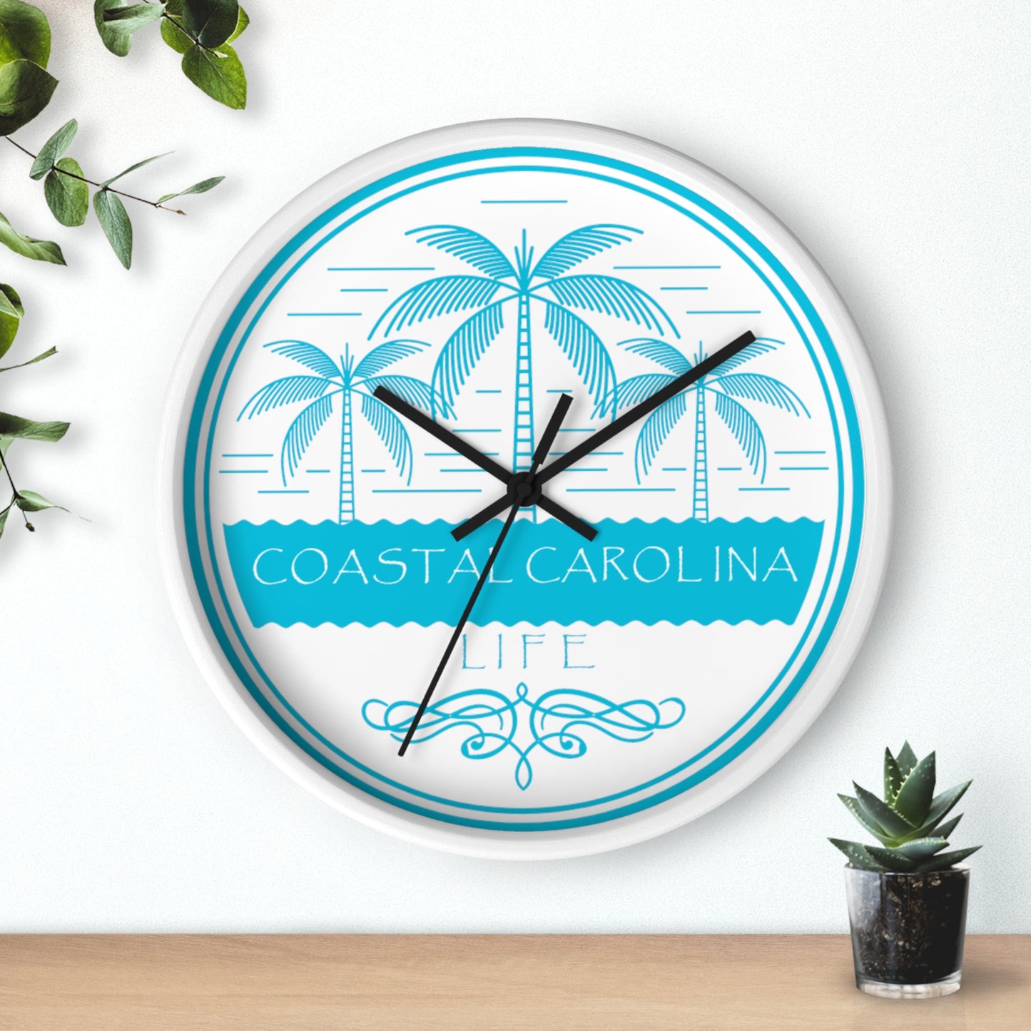 Palm Trees and Water Coastal Carolina Wall Clock