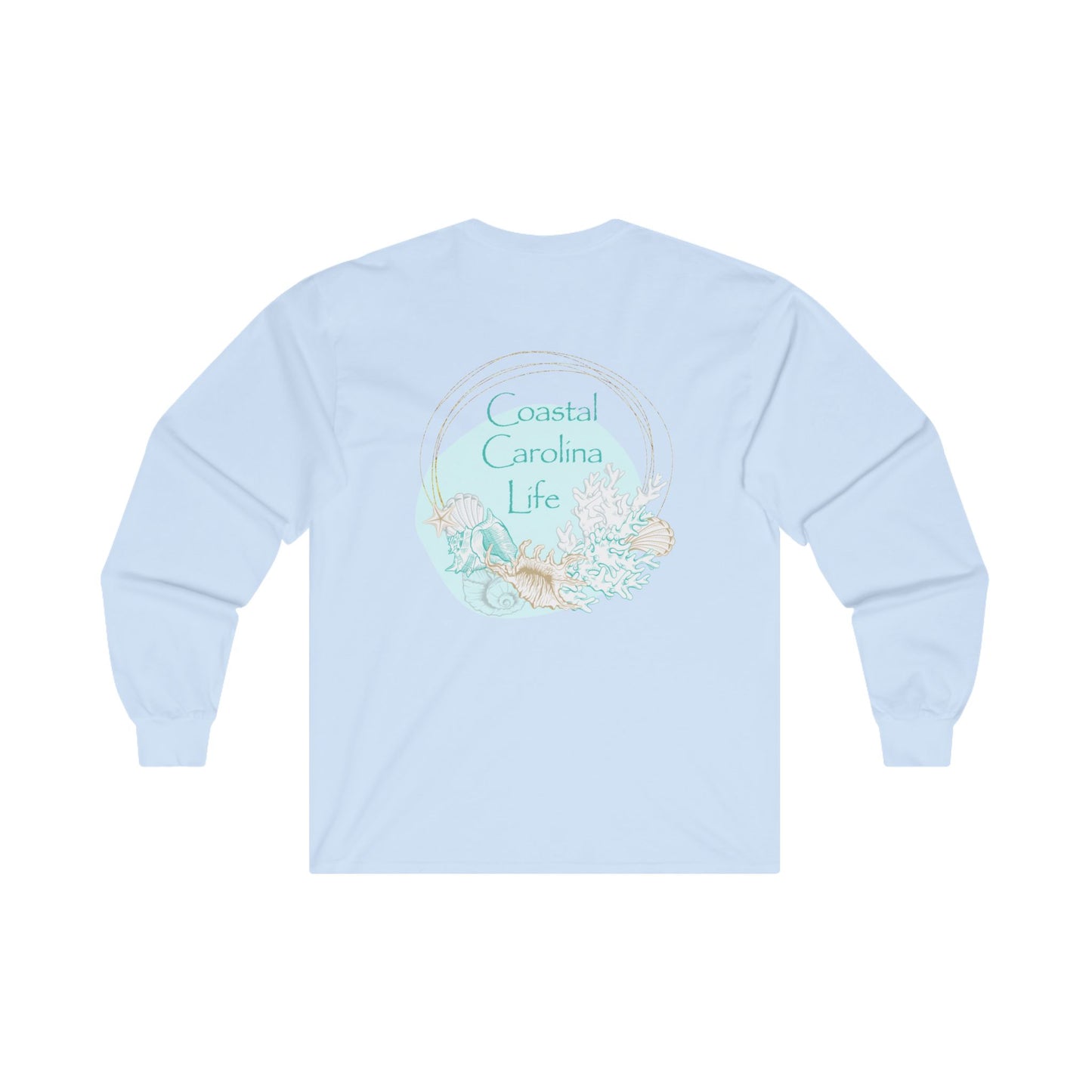 Women's Long Sleeve Cotton T-Shirt - Seashells and Coral