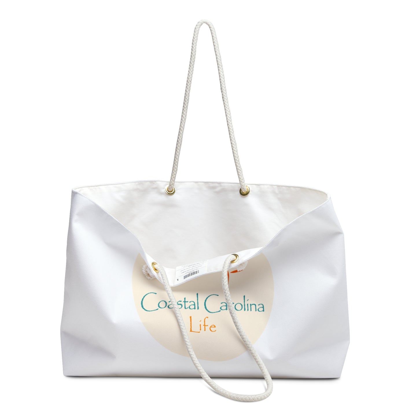 Palm Tree and Sun Rays Coastal Weekender Tote with Rope Handles - White