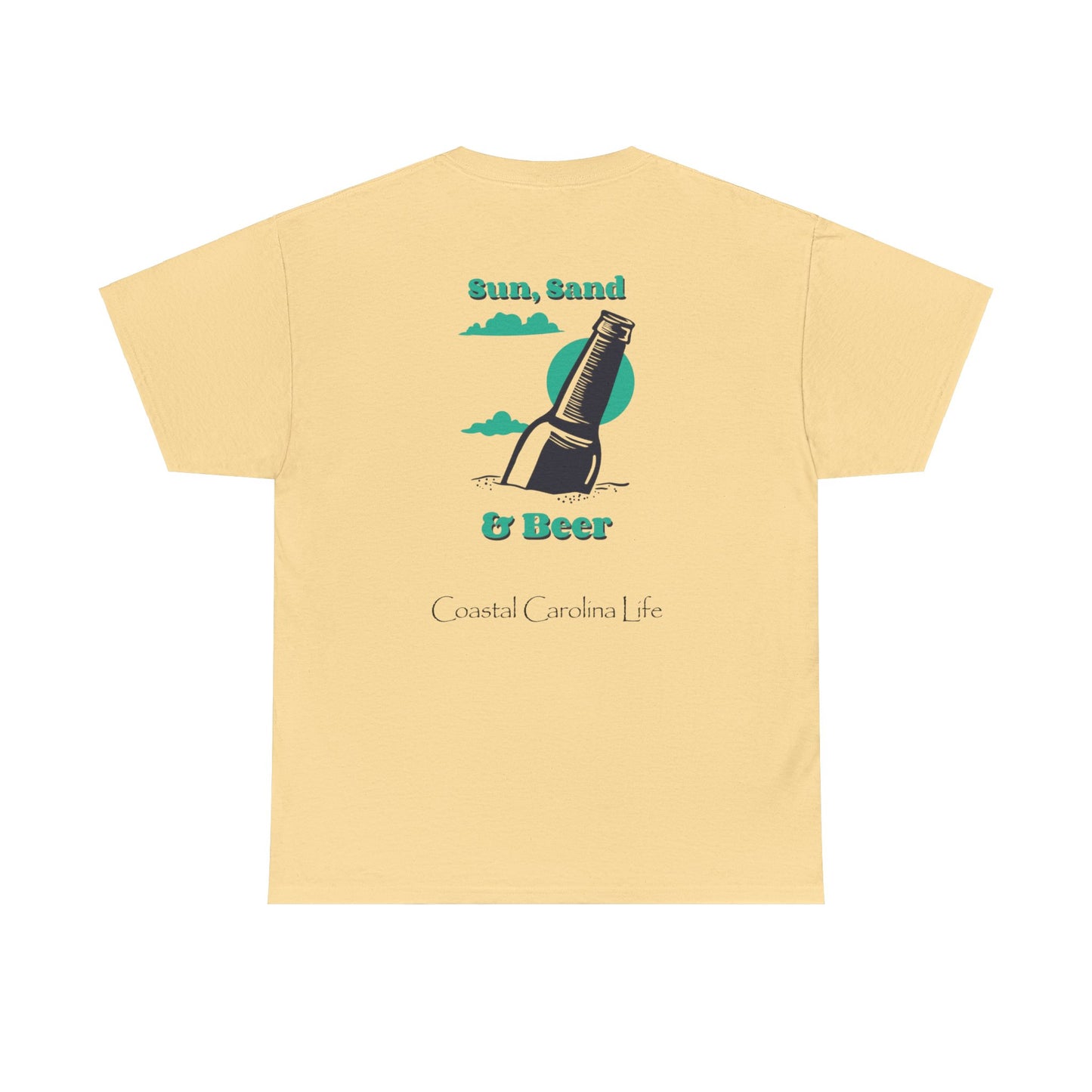 Men's Heavy Cotton T-Shirt - Sun, Sand & Beer