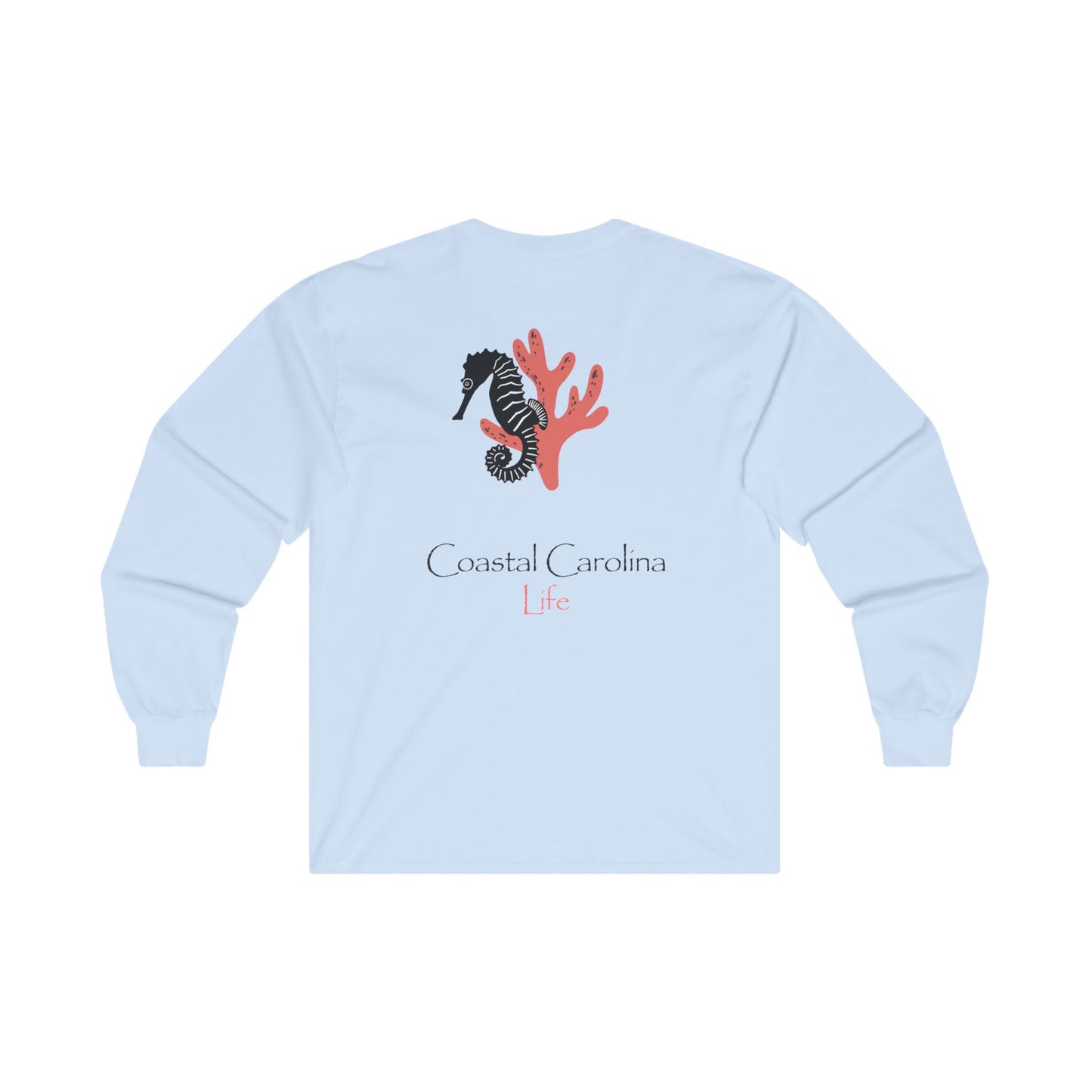 Women's Long Sleeve Cotton T-Shirt - Seahorse and Coral