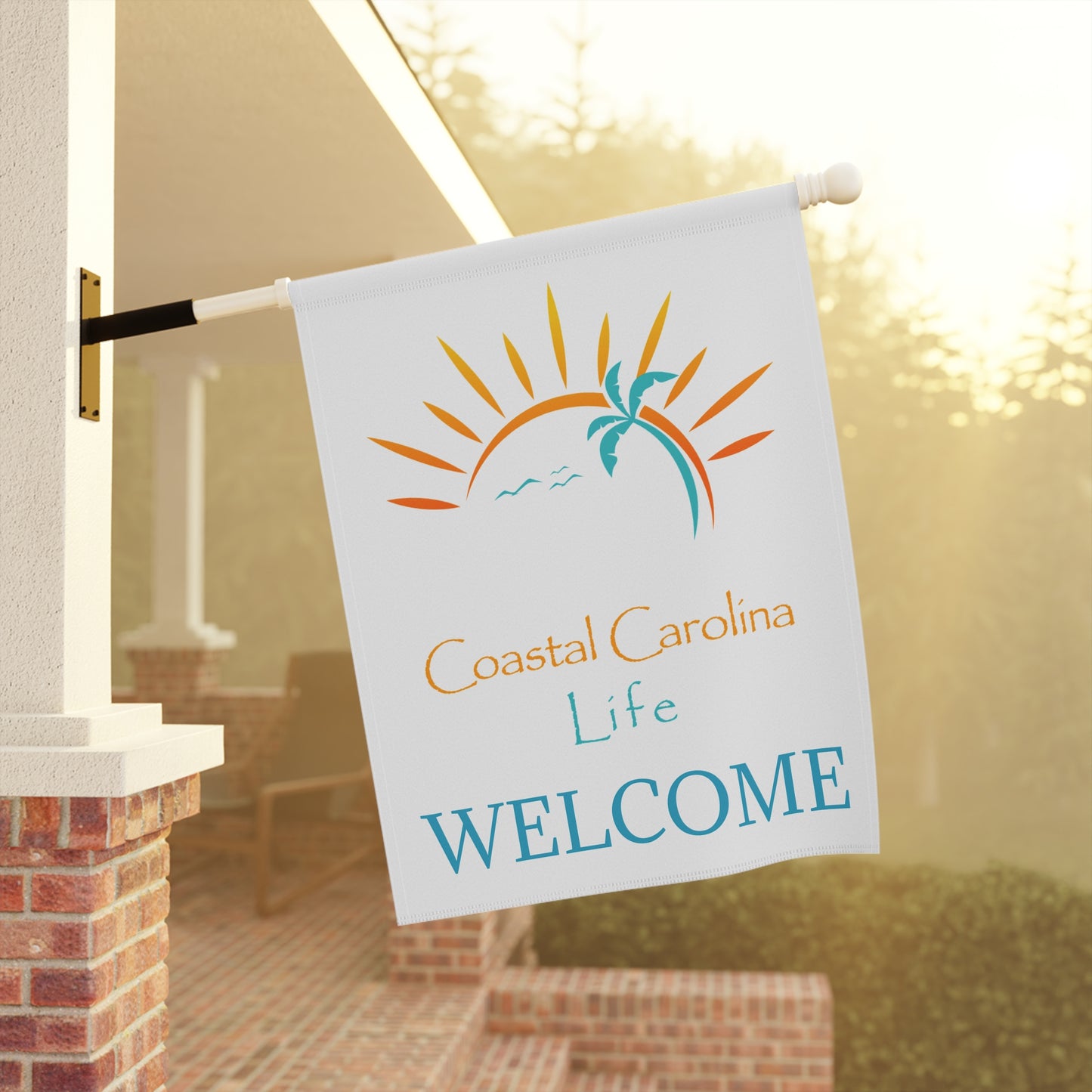 Palm Tree and Sun Rays Coastal Garden or House Flag