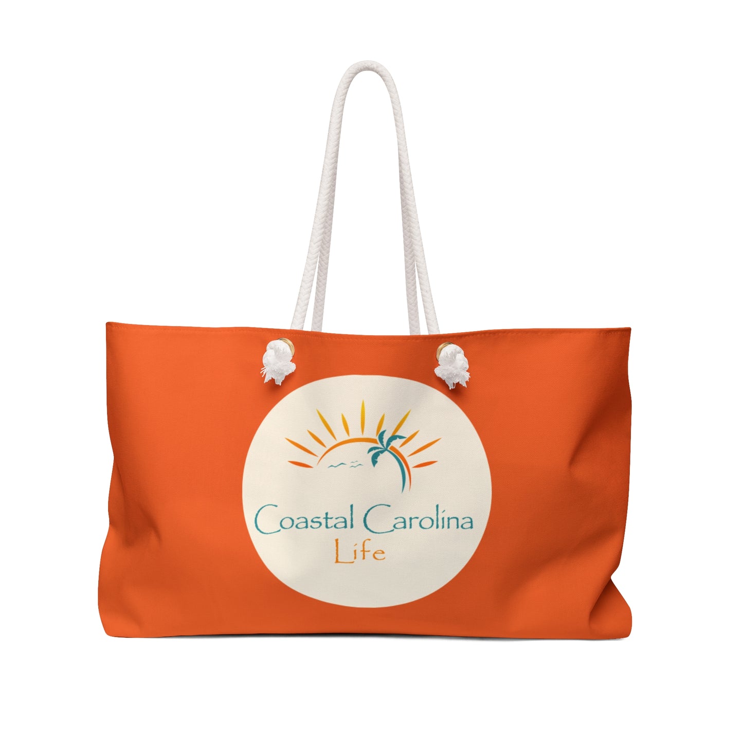 Palm Tree and Sun Rays Coastal Weekender Tote with Rope Handles - Orange
