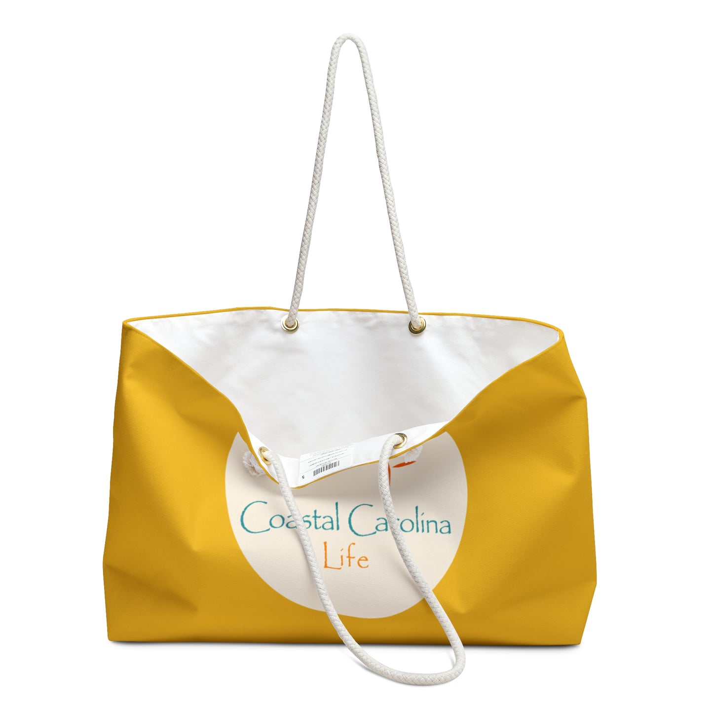 Palm Tree and Sun Rays Coastal Weekender Tote with Rope Handles - Yellow