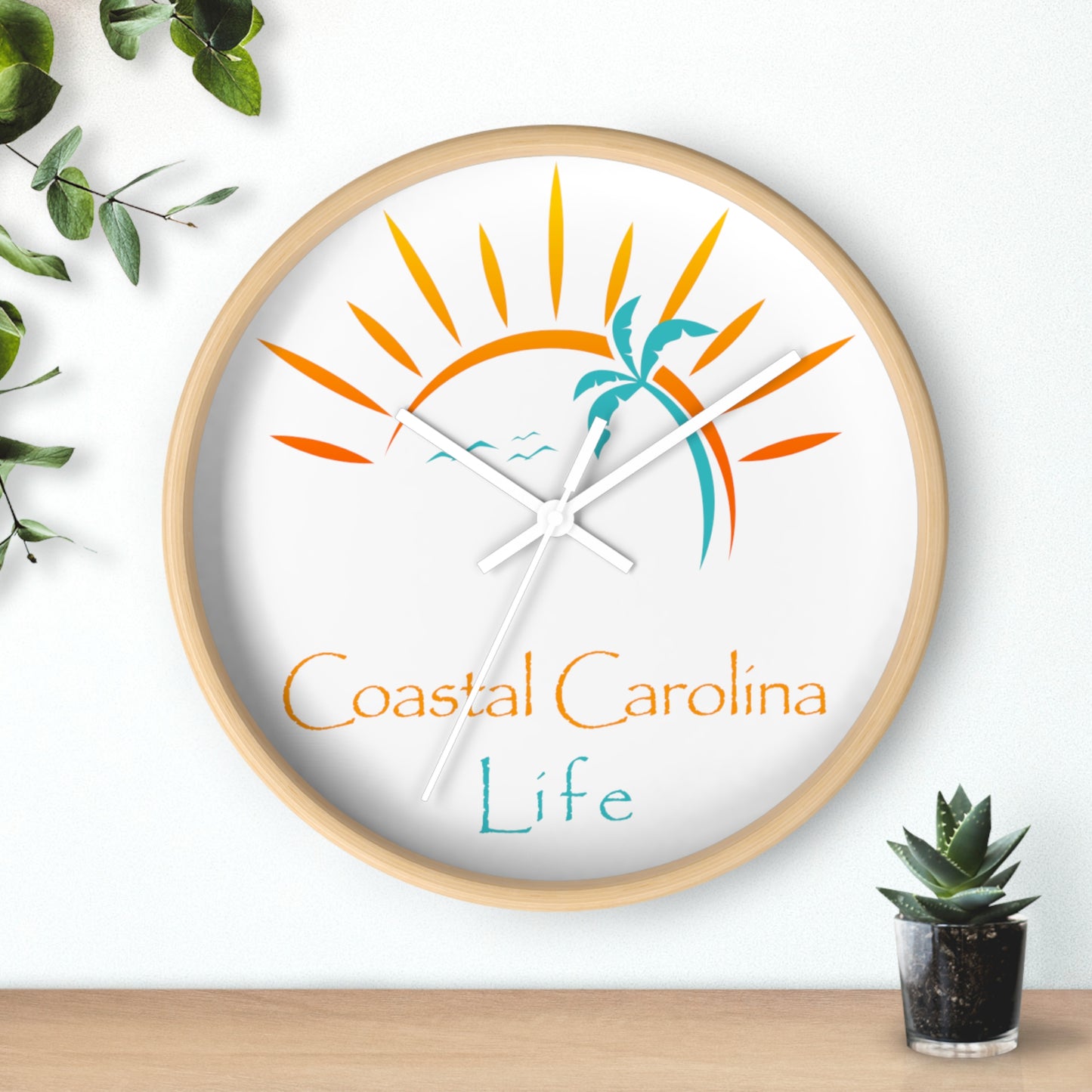 Palm Tree and Sun Rays Coastal Carolina Wall Clock