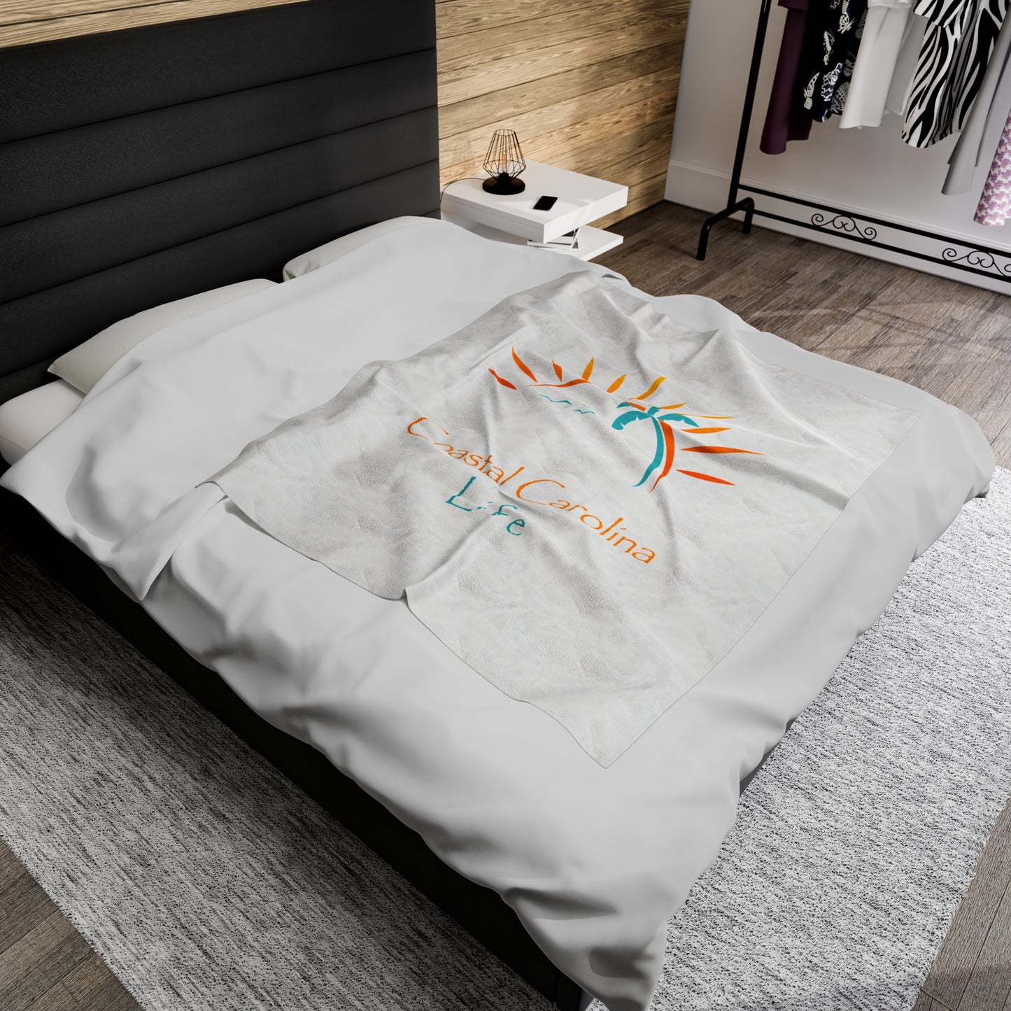 Palm Tree and Sun Rays Velveteen Plush Blanket