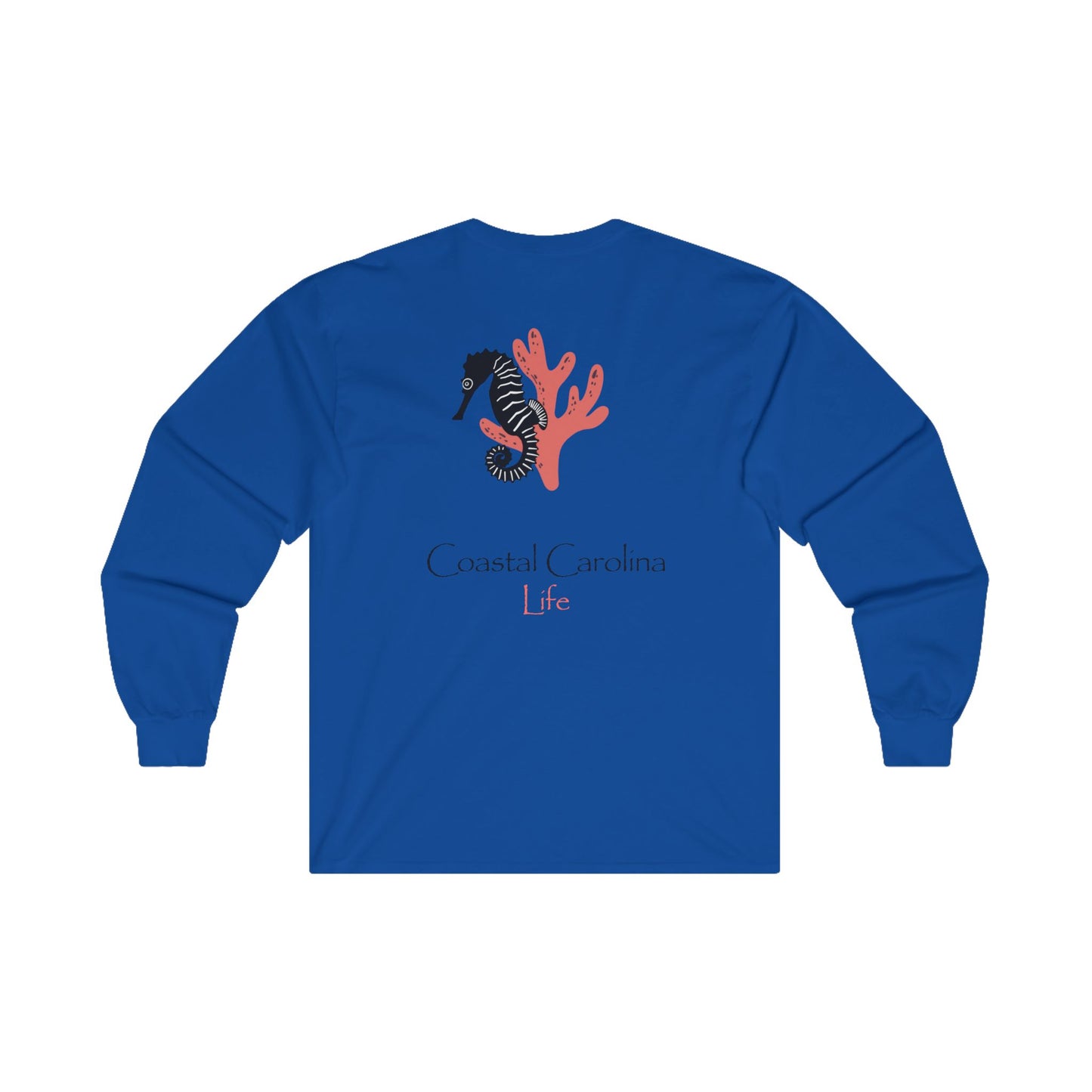 Women's Long Sleeve Cotton T-Shirt - Seahorse and Coral