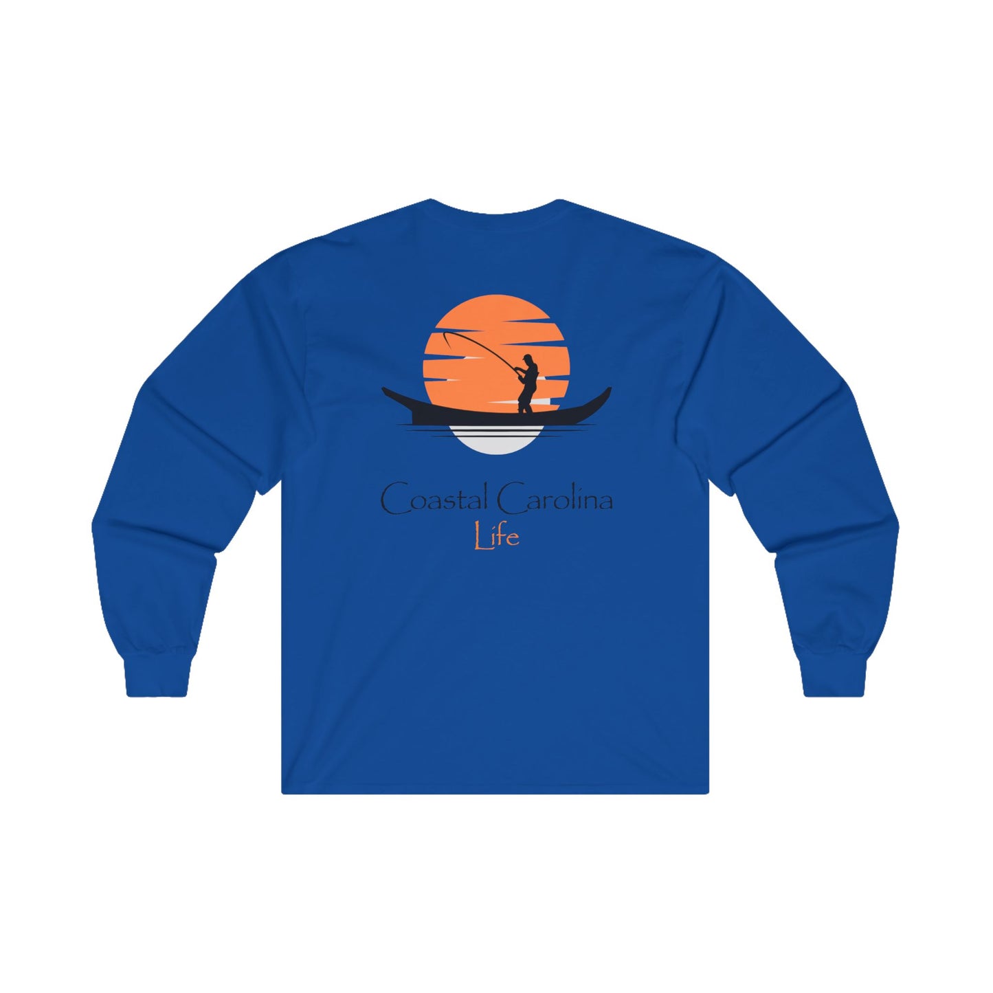 Men's Long Sleeve Cotton T-Shirt - Fishing Boat