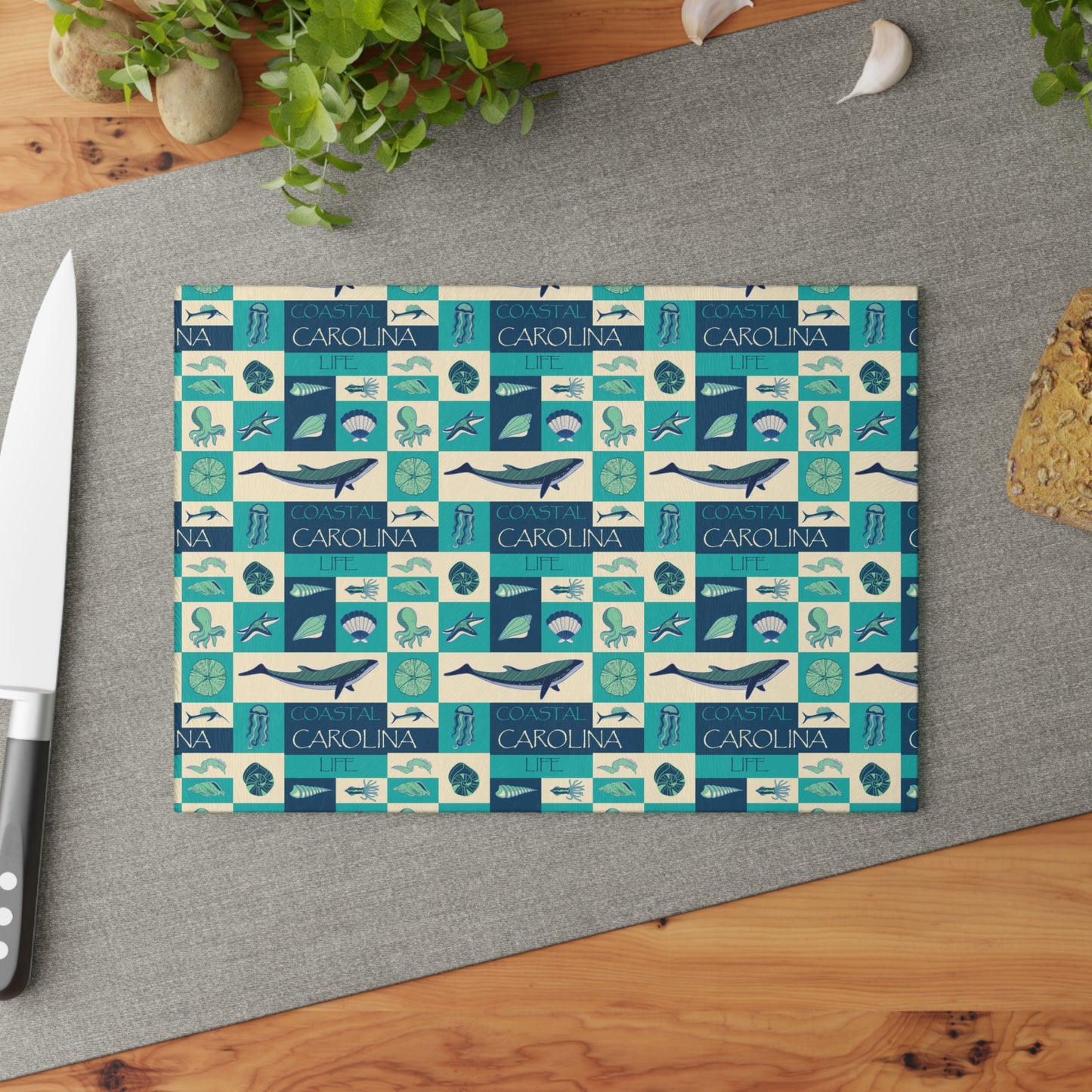 Sea Life Tempered Glass Cutting Board