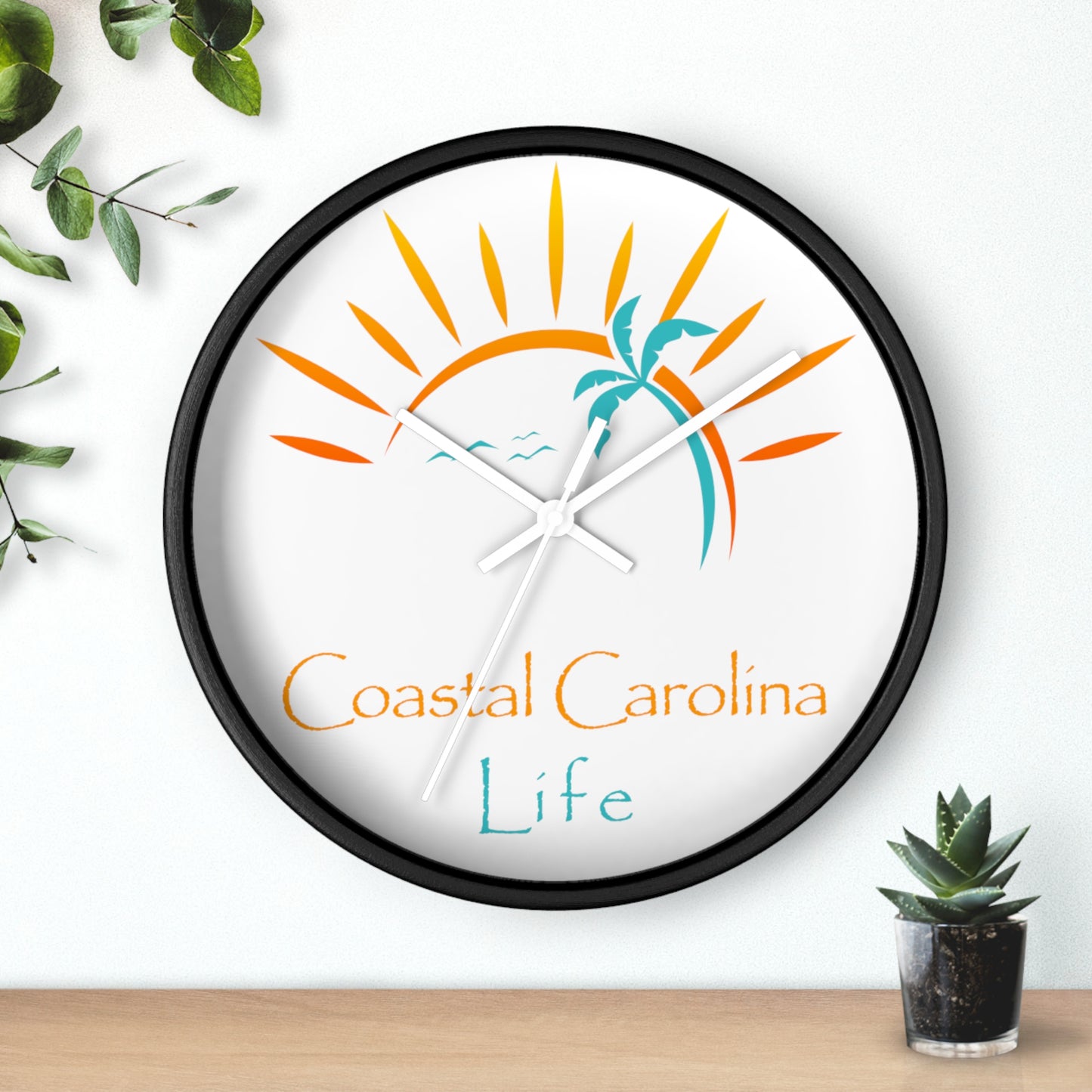 Palm Tree and Sun Rays Coastal Carolina Wall Clock