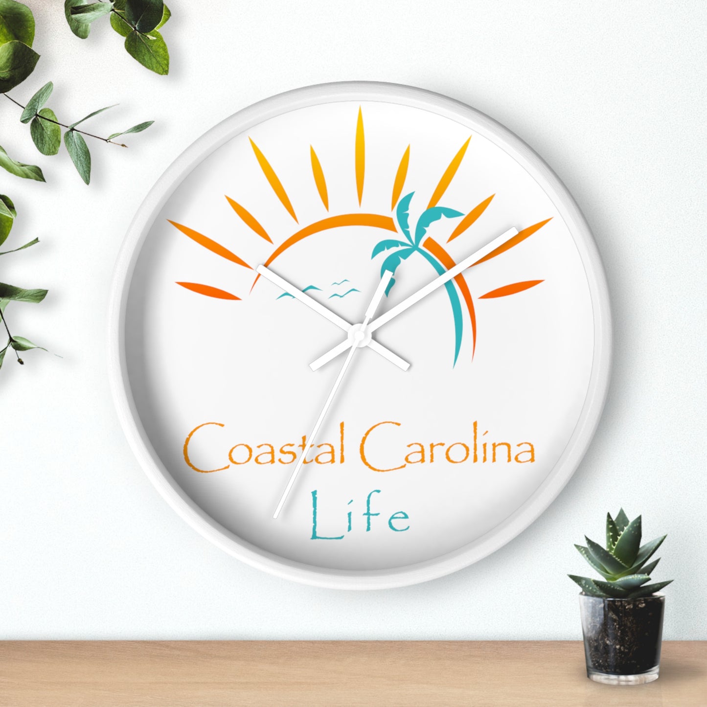 Palm Tree and Sun Rays Coastal Carolina Wall Clock
