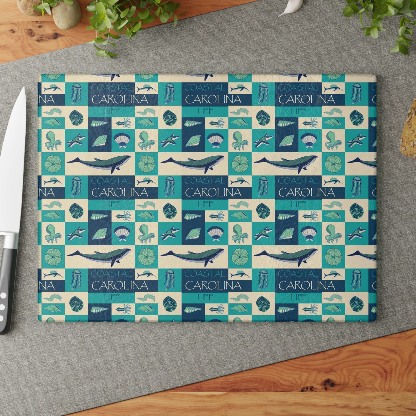Sea Life Tempered Glass Cutting Board