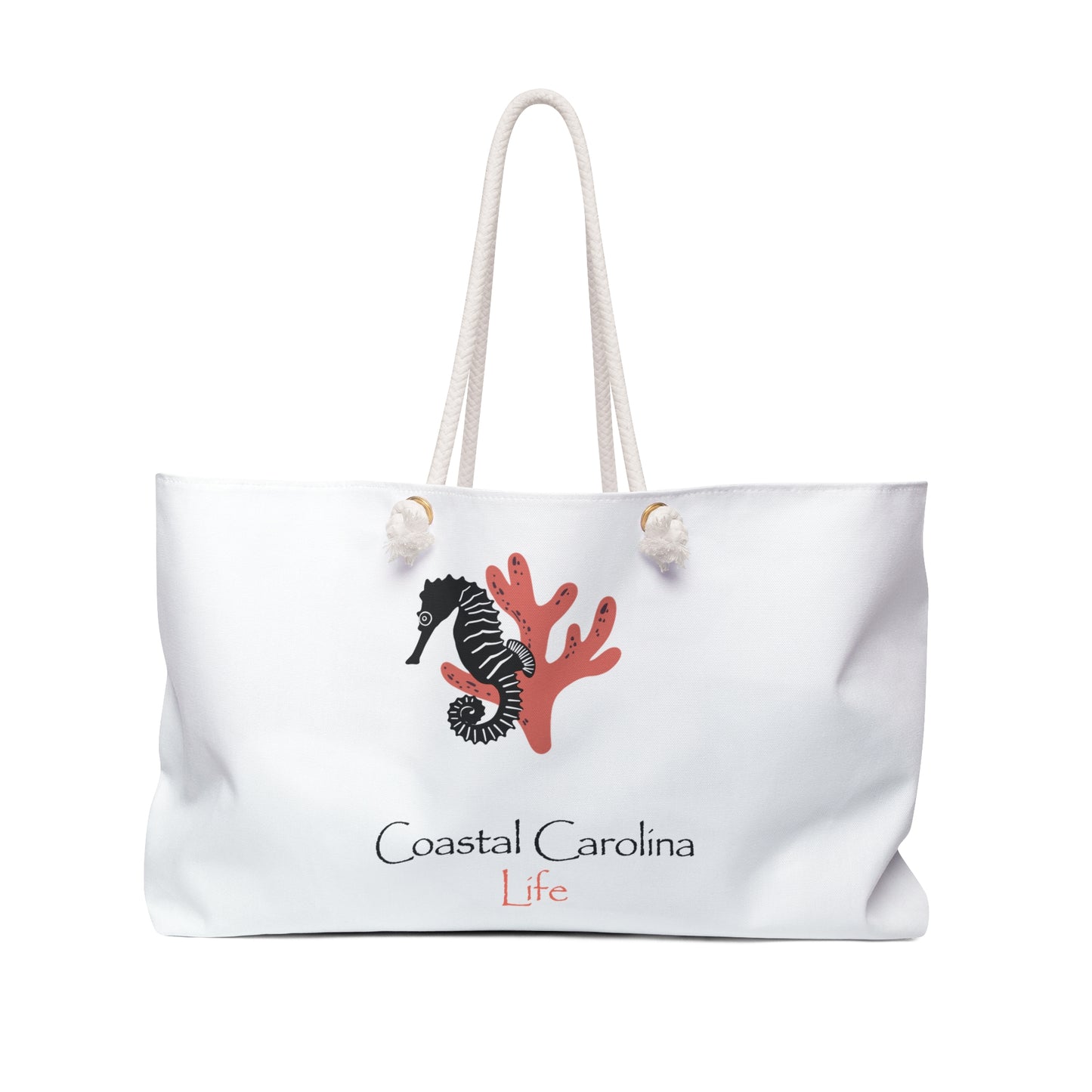 Seahorse and Coral Coastal Weekender Tote with Rope Handles